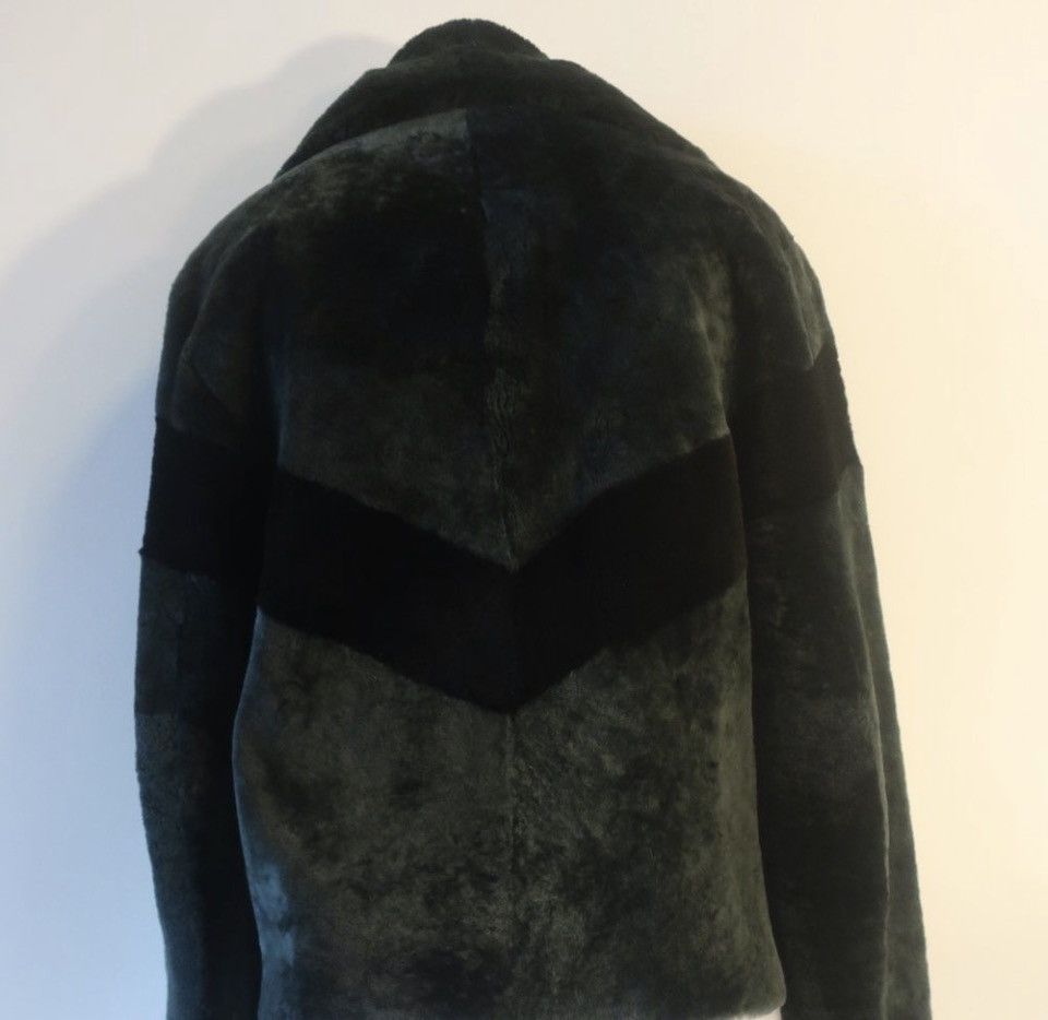 Sandro Sandro Shearling & Leather Zip Jacket Black & Green Chevron Size M / US 6-8 / IT 42-44 - 12 Thumbnail