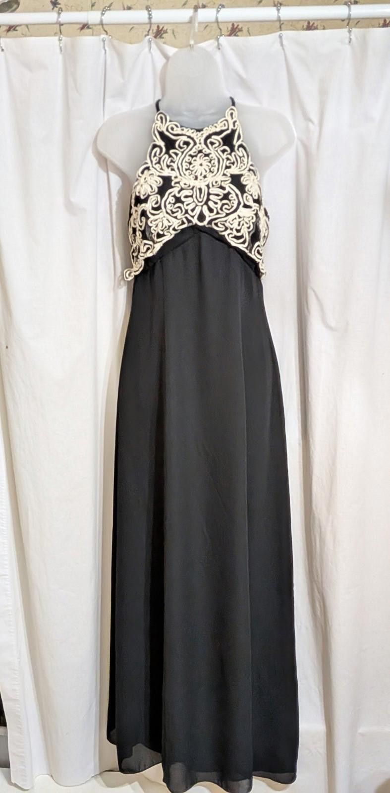 Designer VTG 90's Betsy & Adam Black Soutache Halter Maxi Slip Gown Size S / US 4 / IT 40 - 1 Thumbnail