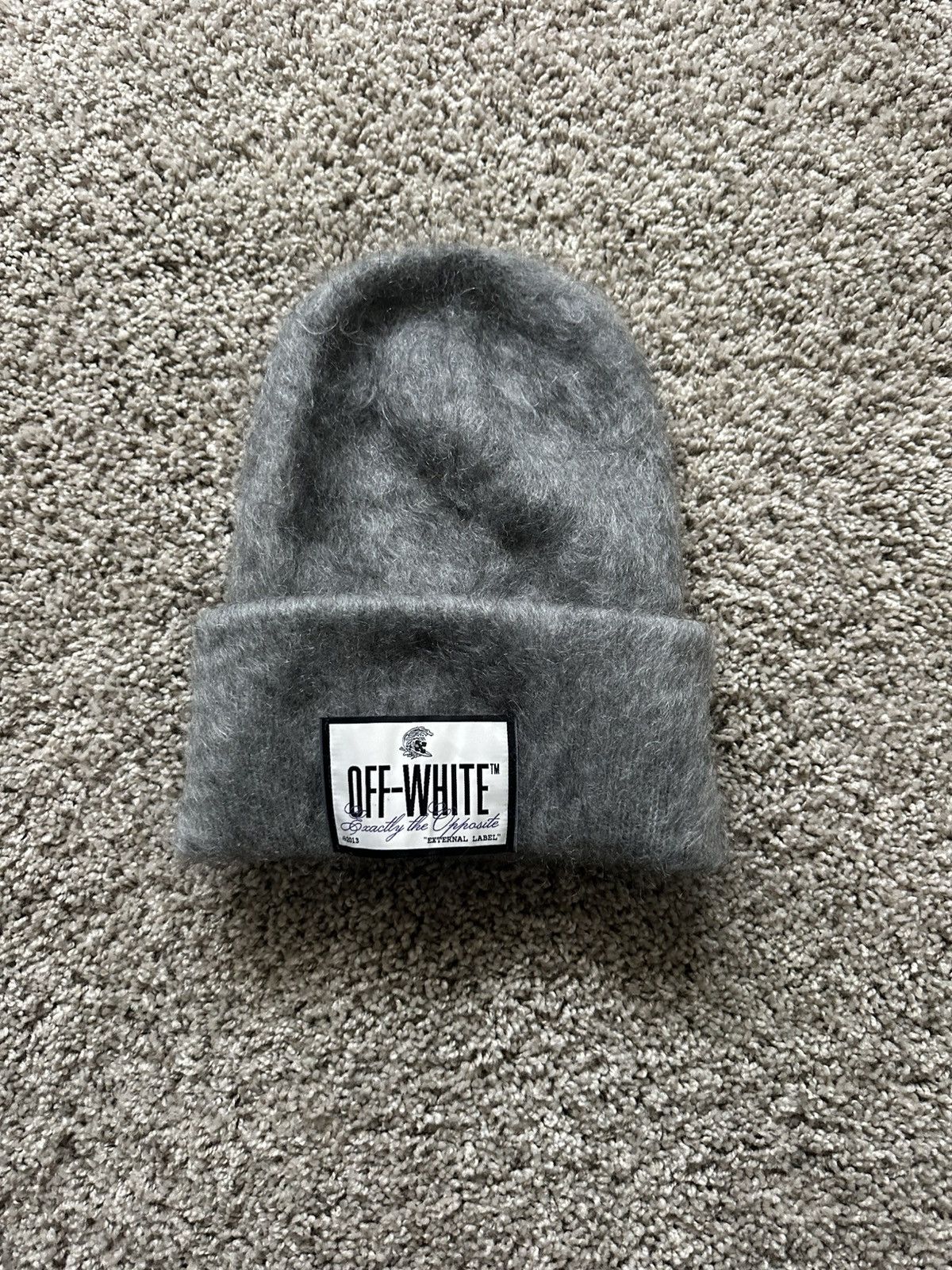 Off-White Brush Knitted Beanie Hat Size ONE SIZE - 1 Thumbnail