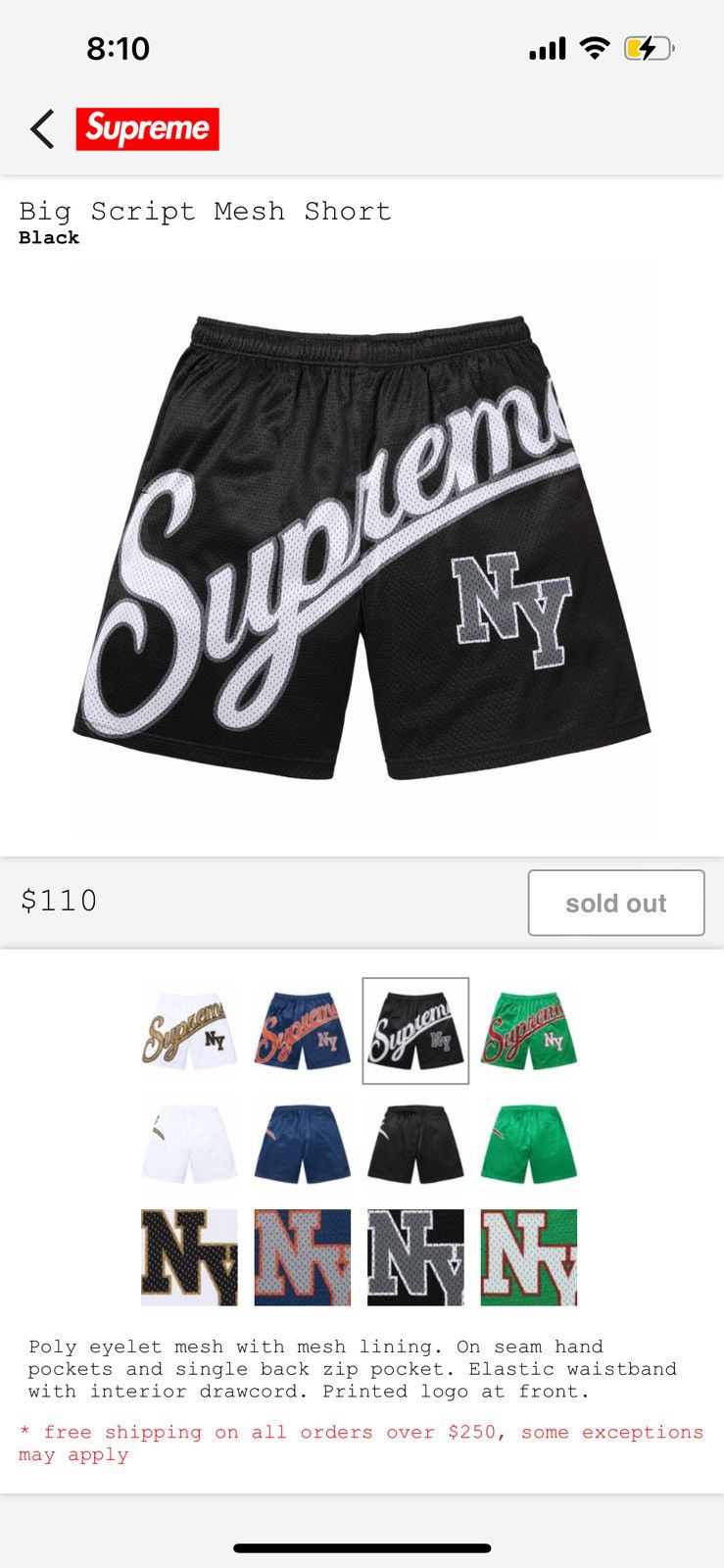 image of Supreme Big Script Mesh Shorts in Black, Men's (Size 30)