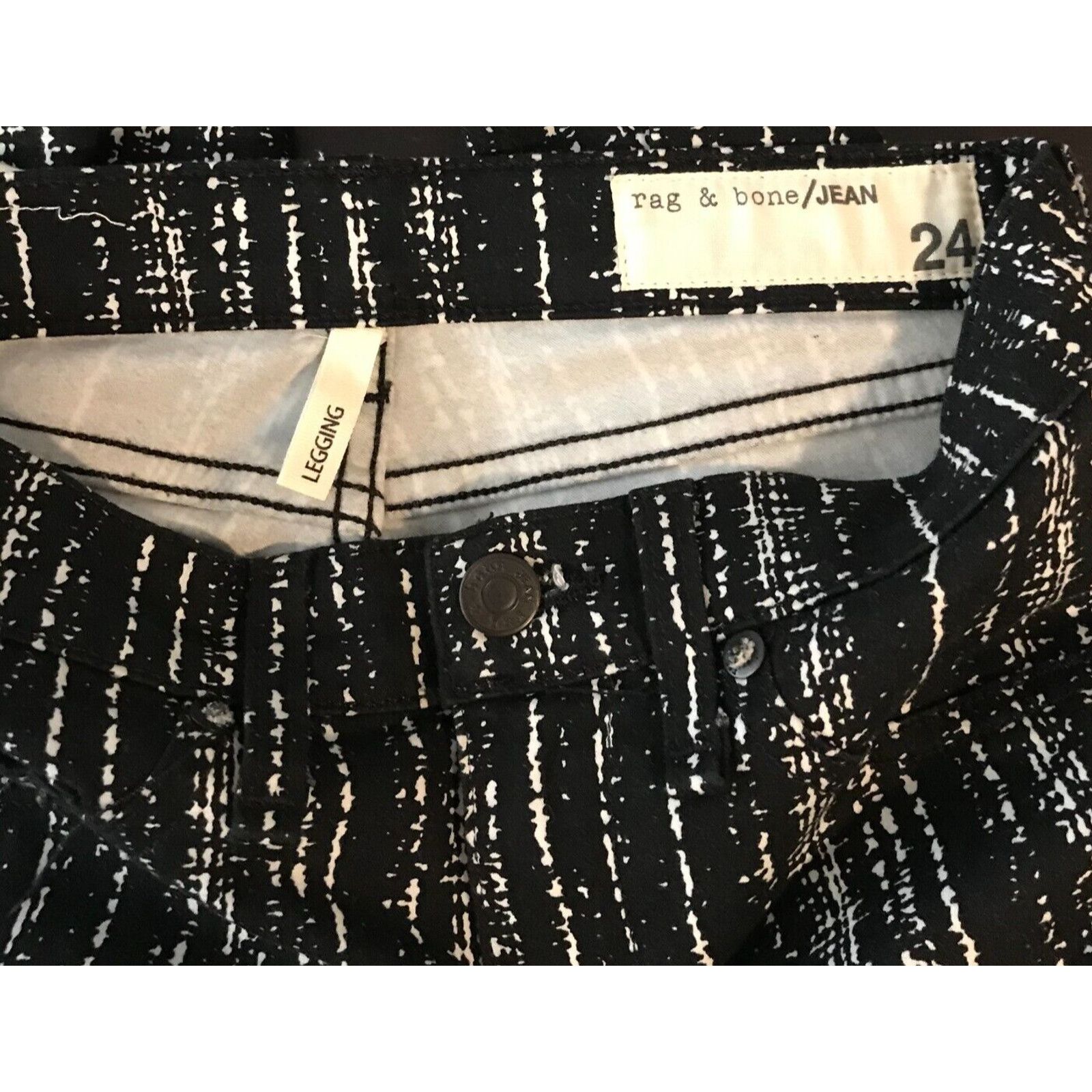 Rag & Bone Rag & Bone Jean Black/White Barcode Print Stretch Leggings Size 24" / US 00 / IT 34 - 10 Thumbnail