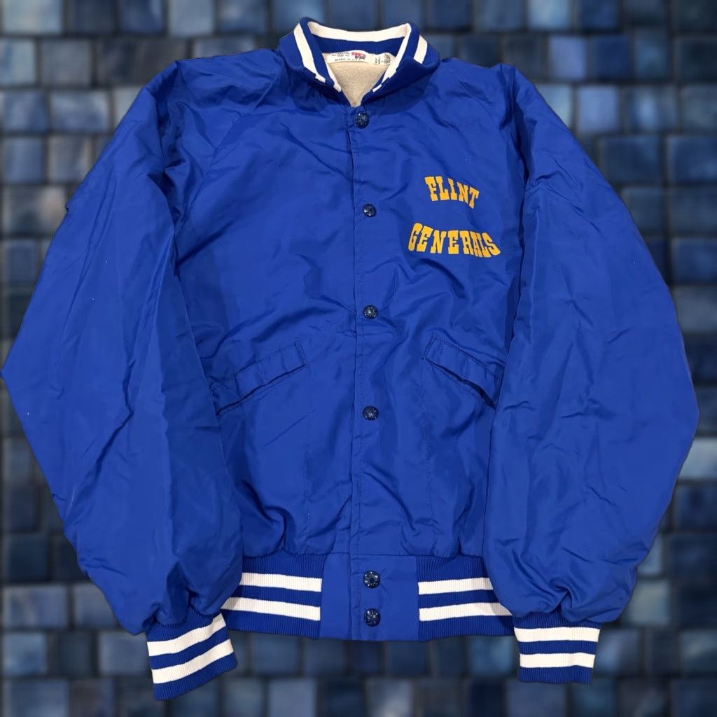 Vintage VINTAGE King Louie 80s Flint Generals Snap Jacket Bomber Jacket Nylon Blue Mens Medium Size US M / EU 48-50 / 2 - 1 Thumbnail