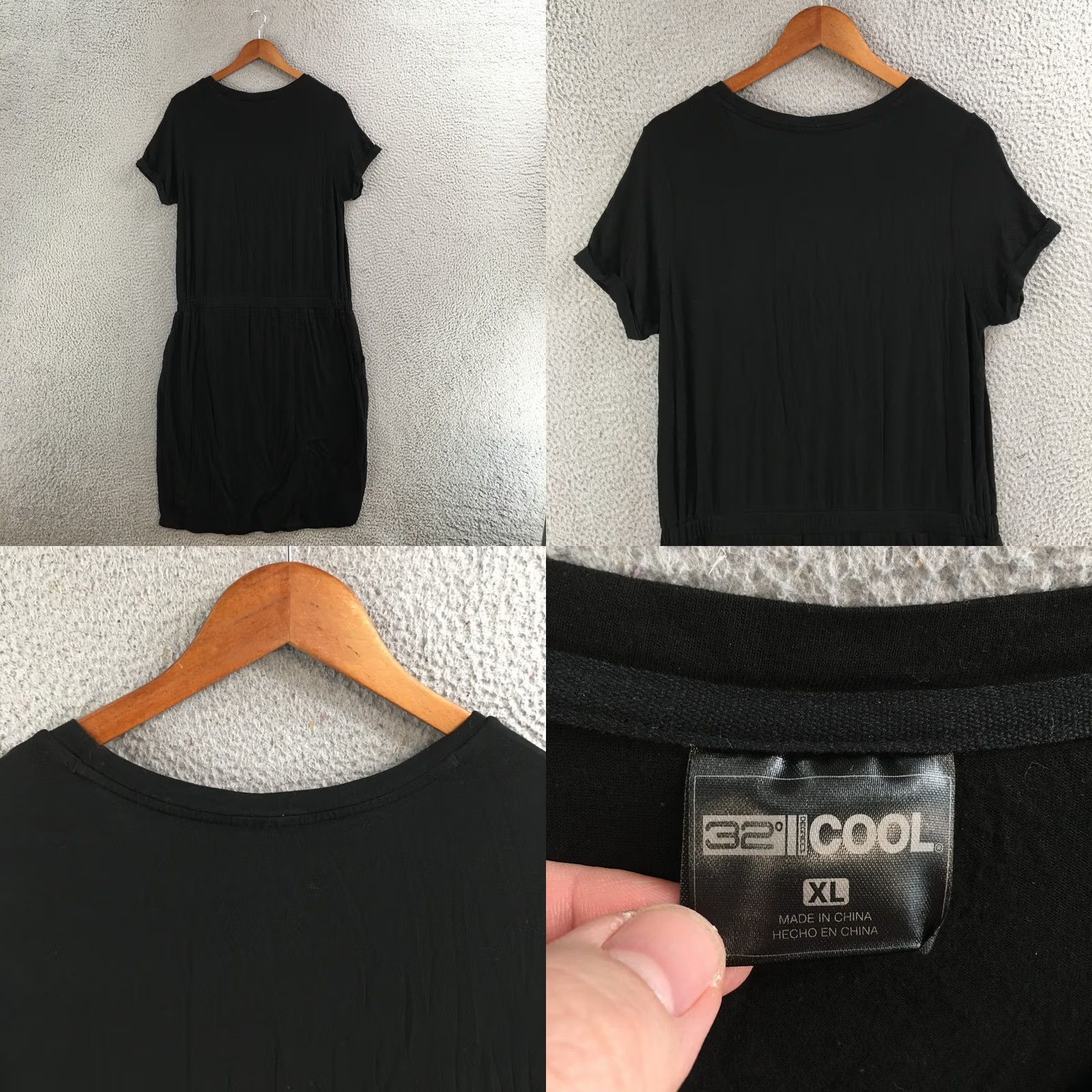 Vintage 32 Degrees COOL Dress Womens XL Scoop Neck Short Sleeve Sheath Black Solid Size 40" / US 18 - 8 Thumbnail