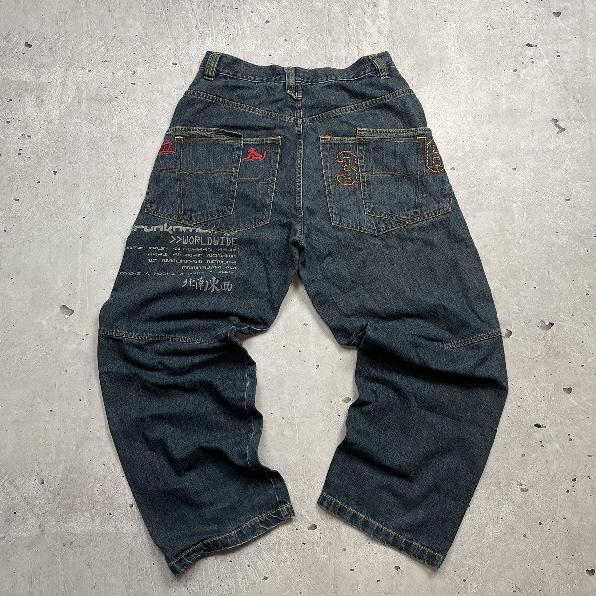 DrunknMunky × Vintage Drunkn Munky Spellout Embroidered Jeans Baggy Jeans size L Size US 36 / EU 52 - 6 Thumbnail