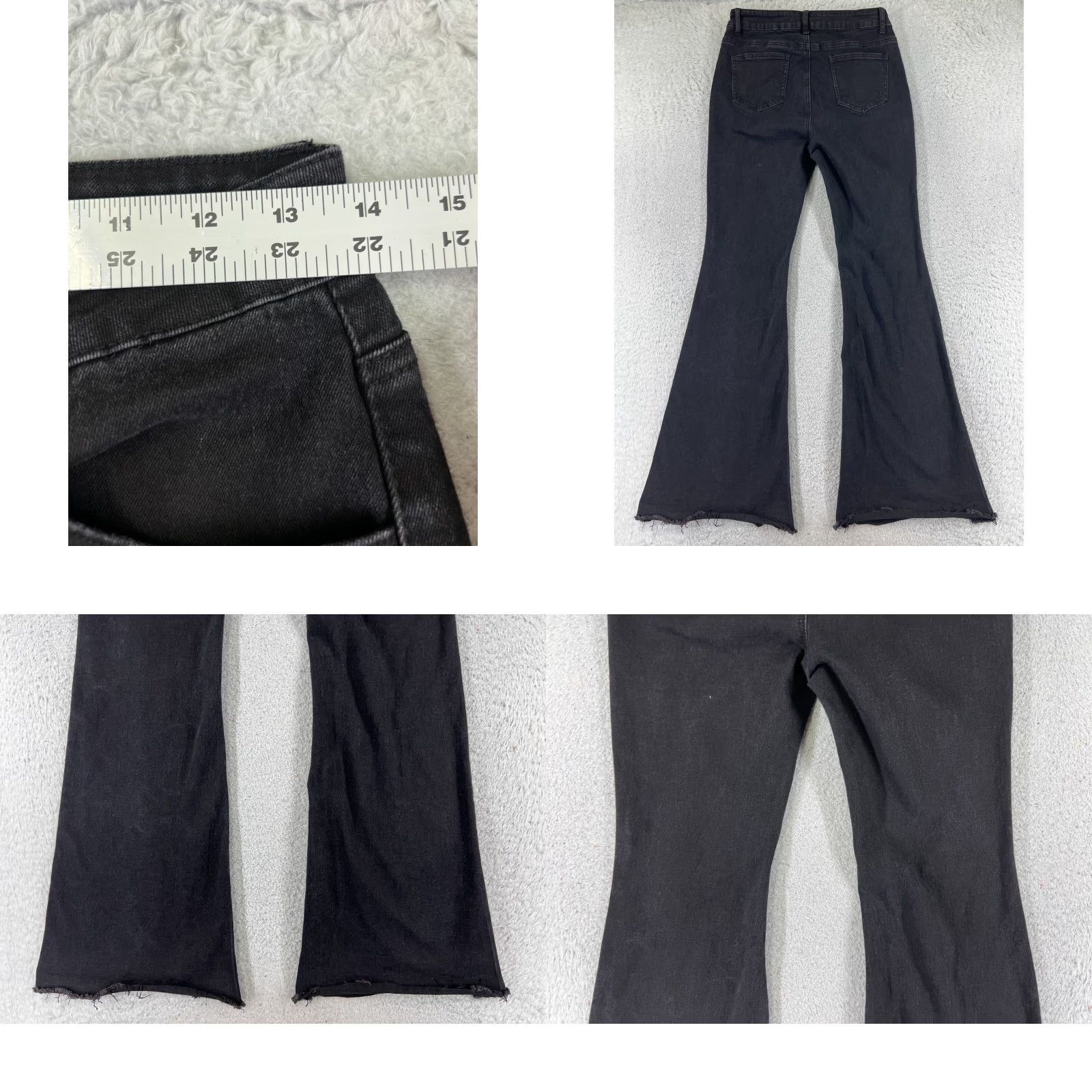Shein Shein Jeans Womens 8 Black Denim Wide Flare Raw Hem Cotton Blend 26x31 Size 30" / US 8 / IT 44 - 9 Thumbnail