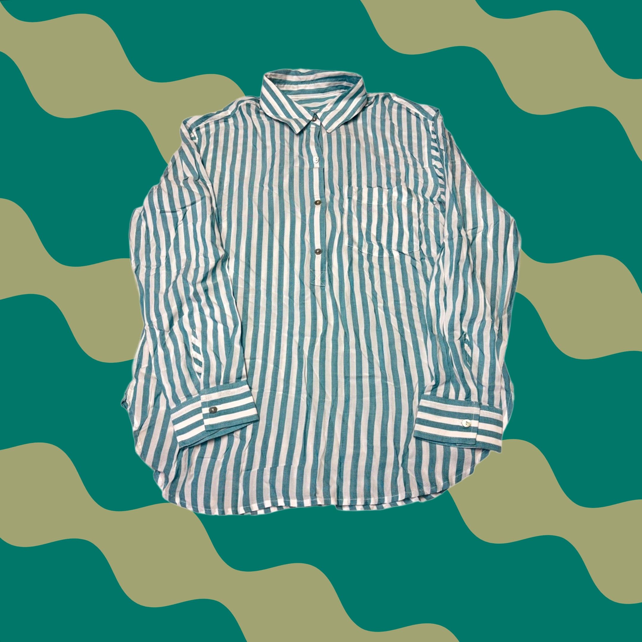 Rails Rails Striped Button Down Shirt Teal White Long Sleeve Shirt S Women Dress Shirt Blouse Tunic Casual Everyday Size S / US 4 / IT 40 - 1 Thumbnail