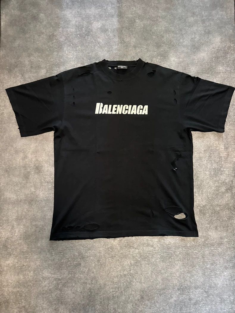 Balenciaga Letter logo hole black short sleeve
