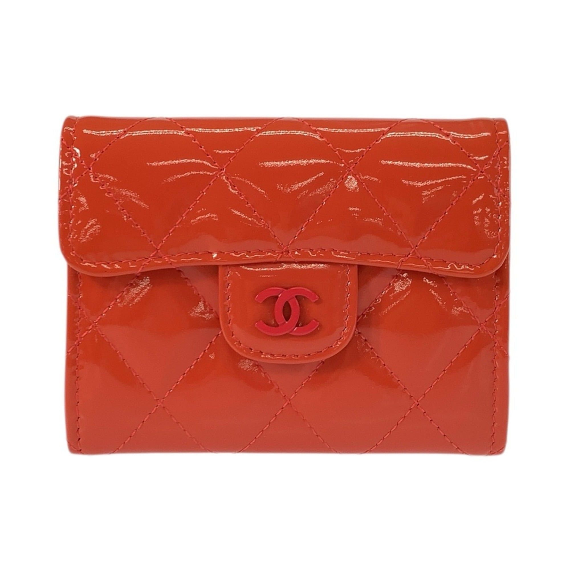 Chanel CHANEL Matelassé Coco Mark Orange Patent Leather Wallet/Coin Purse/Card Case for Women Size ONE SIZE - 1 Thumbnail