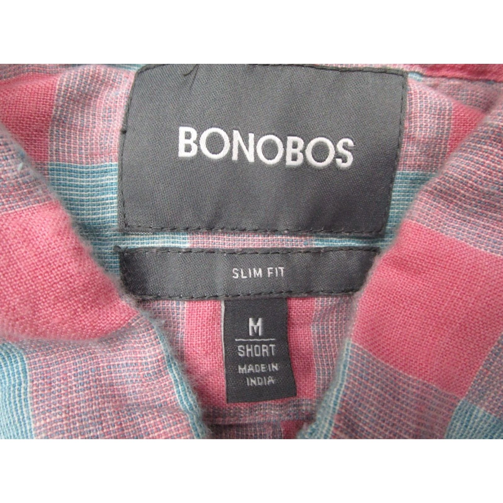 Bonobos VINTAGE Bonobos Shirt Men’s Medium Short Sleeve Pink Check Slim Fit Button Up Linen Blend Casual Size US M / EU 48-50 / 2 - 3 Thumbnail