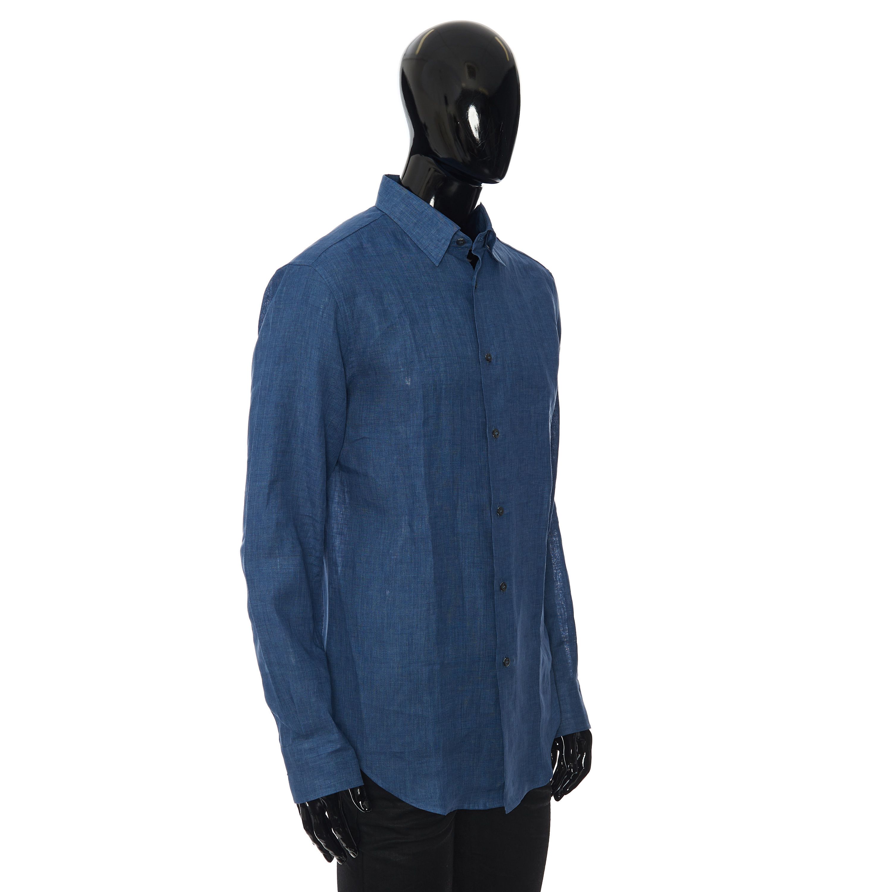 Brioni Royal Blue Linen Shirt - Longsleeve, Fitted Size US M / EU 48-50 / 2 - 8 Thumbnail