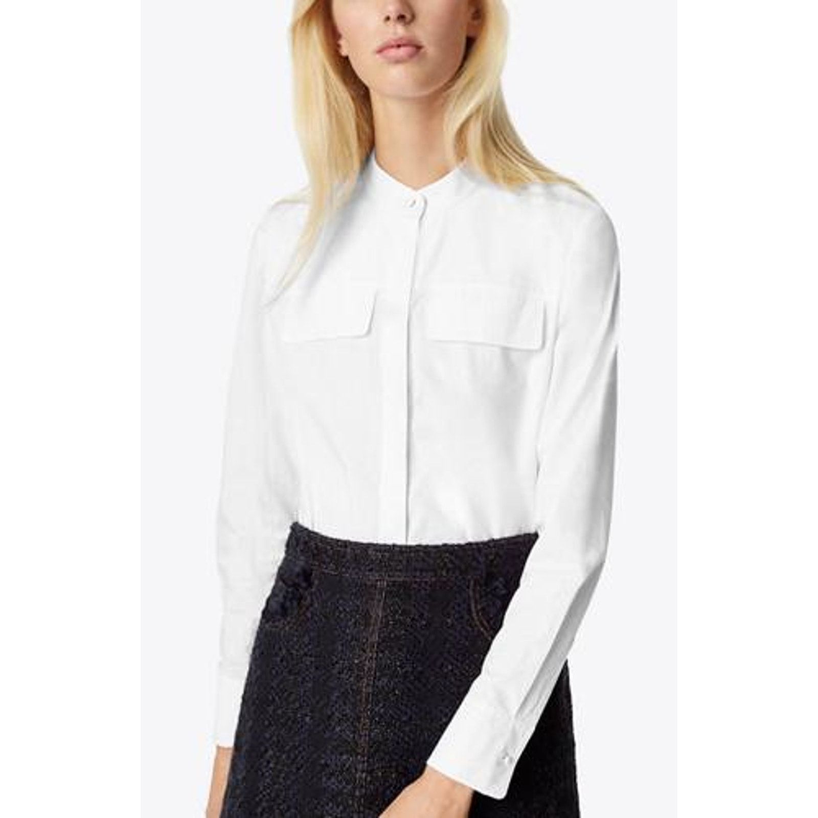 image of Tory Burch Allison Chest Pockets Button-Down Cotton Shir in White, Women's (Size Small)