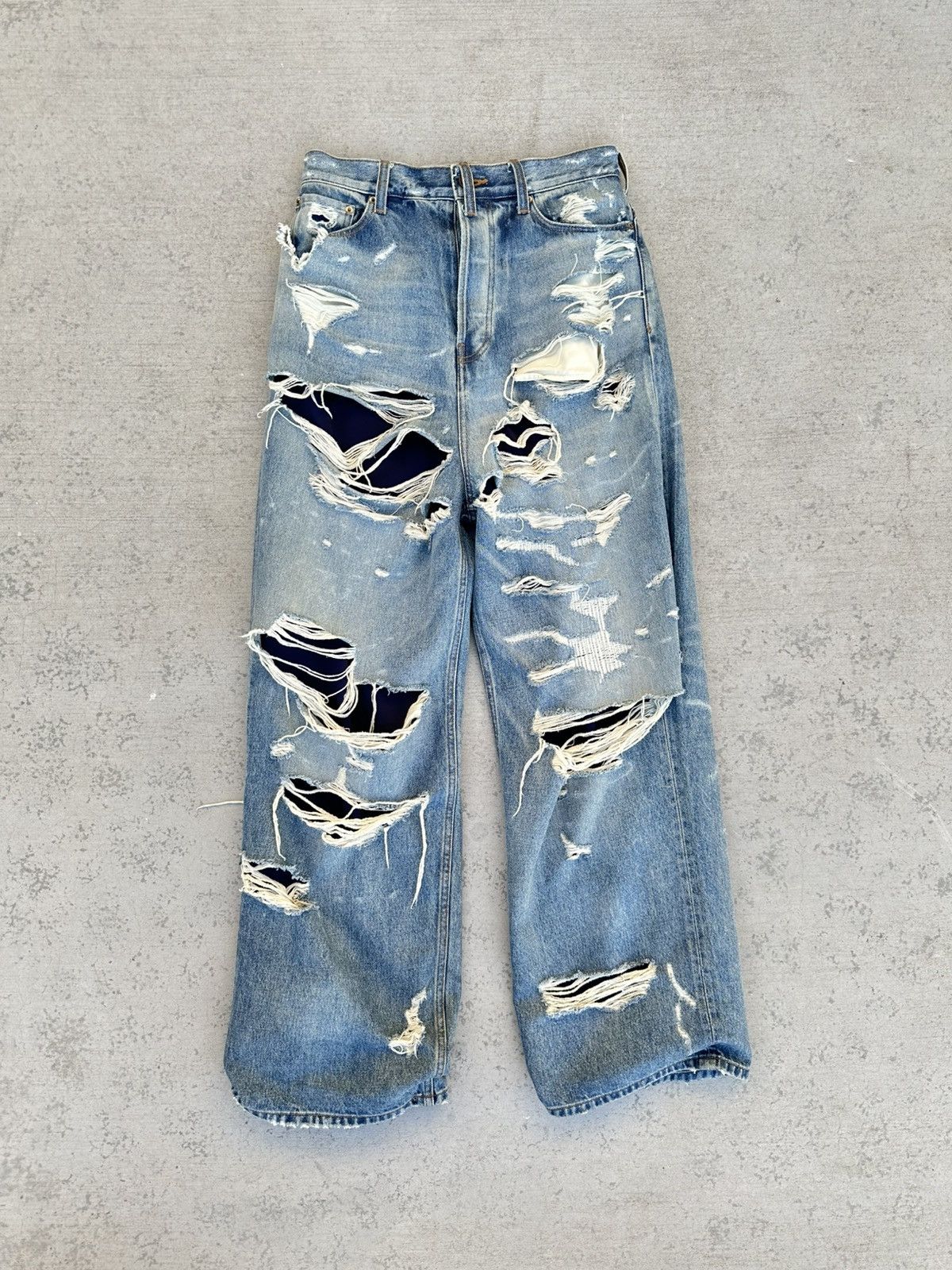 Balenciaga Balenciaga AW21 Ripped Layered Destroyed Baggy Denim Pants Size US 30 / EU 46 - 1 Thumbnail