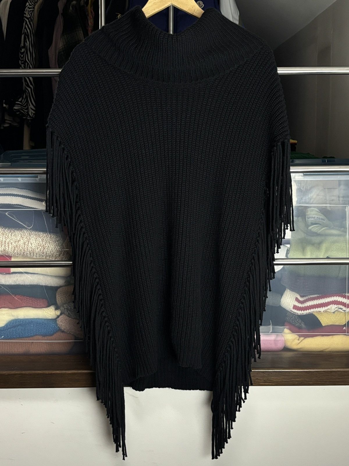 Ralph Lauren Black Label Knitted Fringed Poncho Sweater Rare