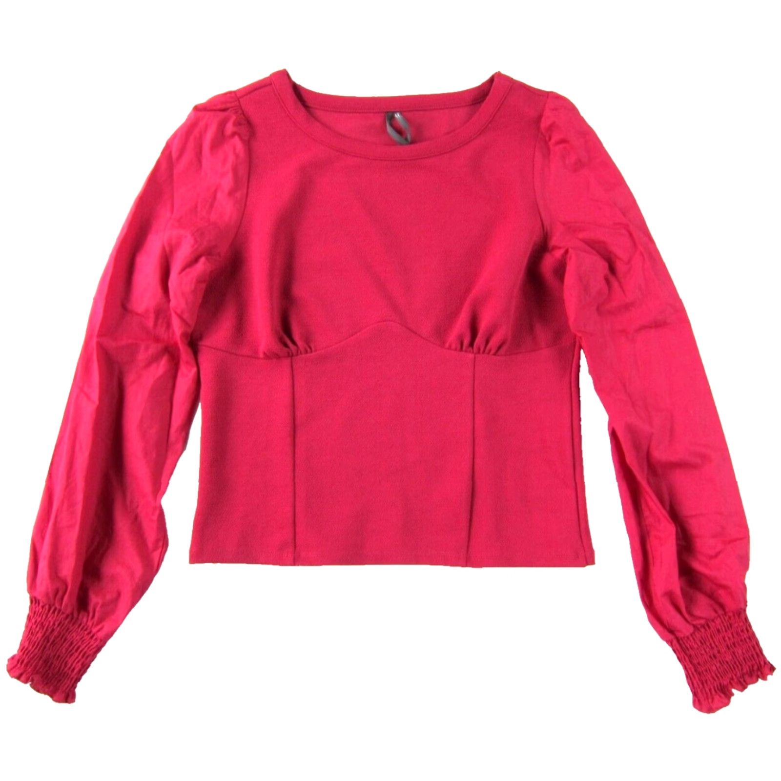 Anthropologie Anthropologie Blouse Women's M Magenta Pink Stretch Round Neck Long Sleeve Blueprint: Solid Color, Cotton Blend, Polyester, Spandex Size M / US 6-8 / IT 42-44 - 2 Thumbnail
