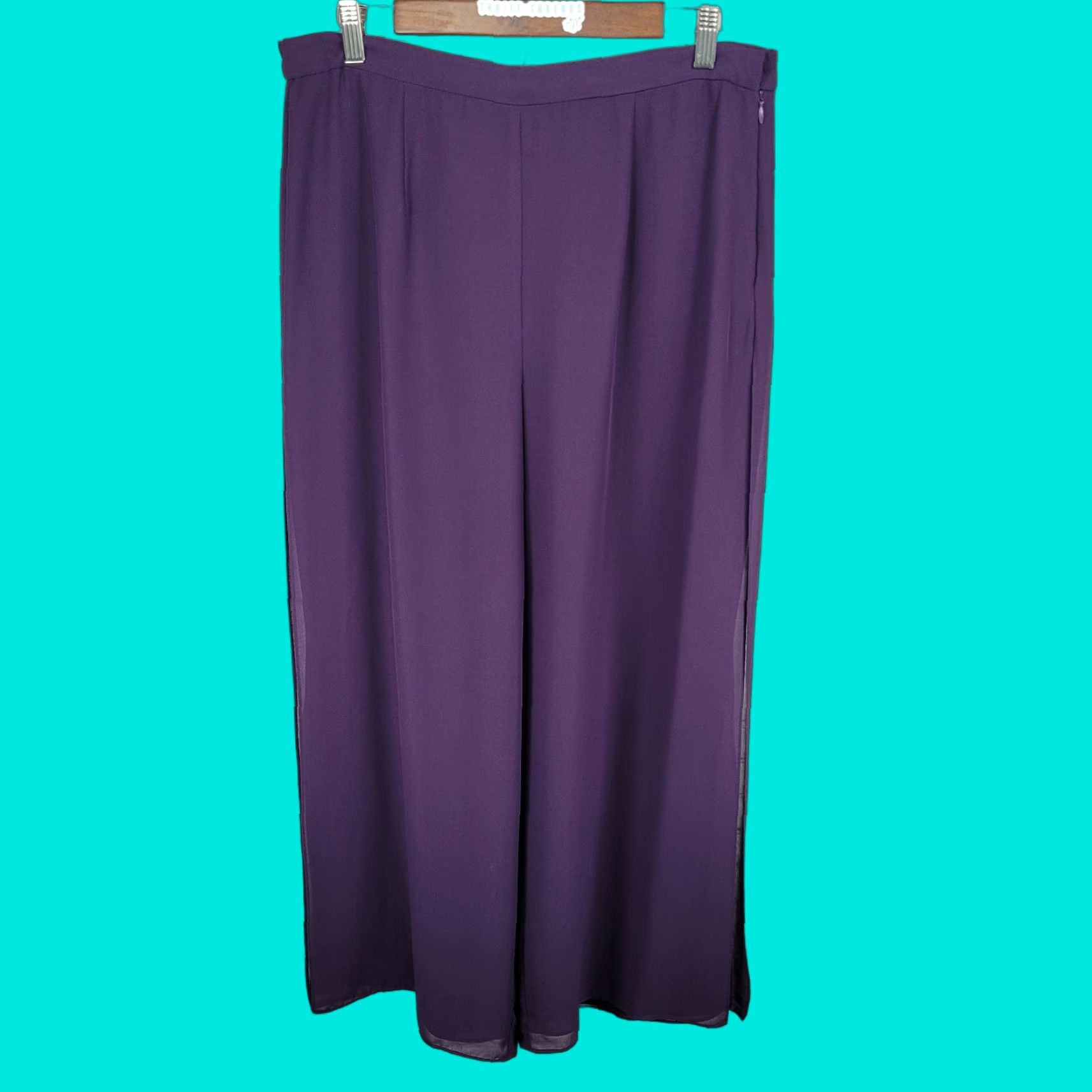 Coldwater Creek Coldwater Creek Pants Petite 12P Purple High Rise Wide Leg Side Slits Size 34" / US 12 / IT 48 - 1 Thumbnail