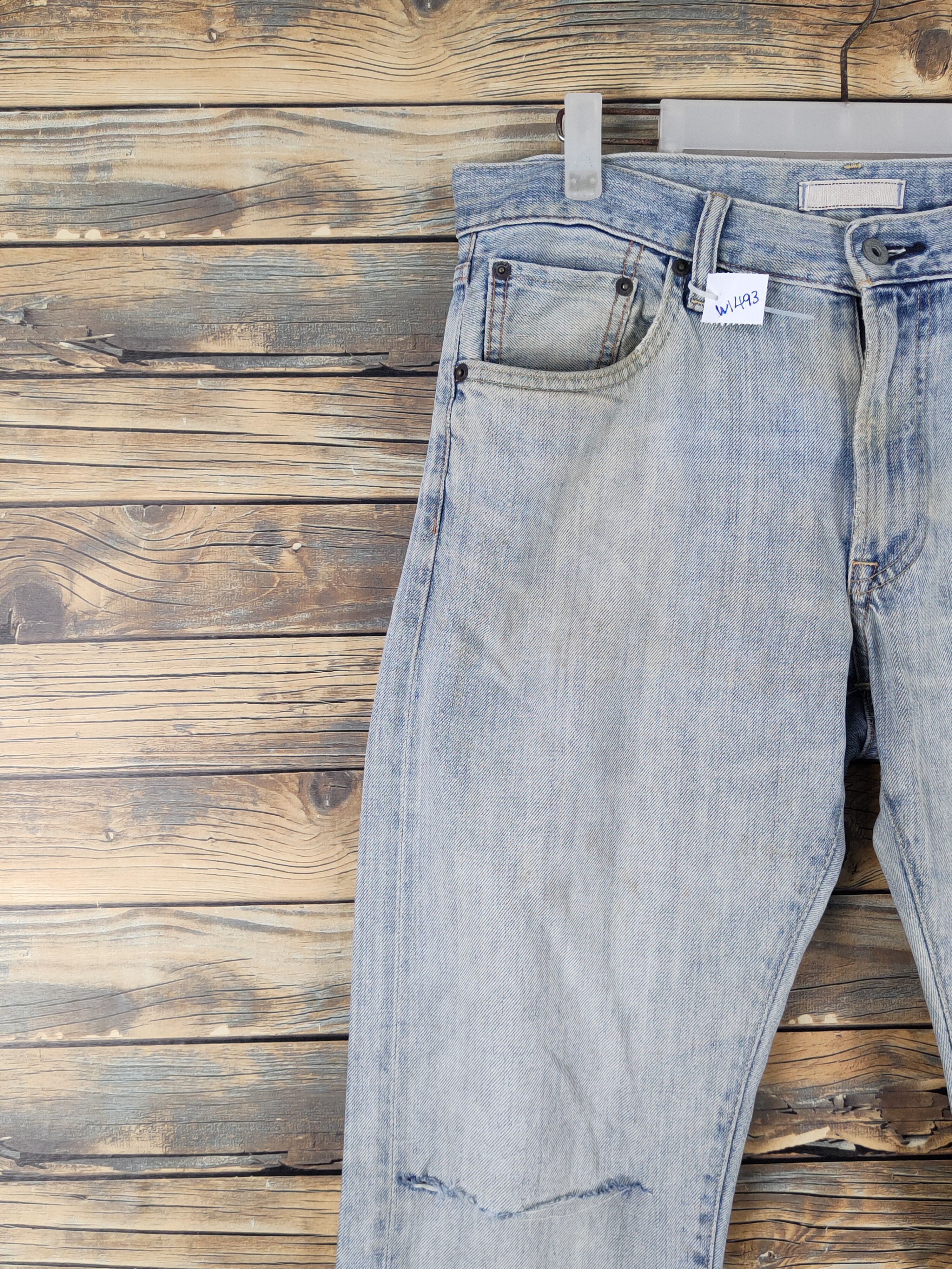 Japanese Brand Uniqlo Blue faded selvedge Distressed Ripped denim #W1493 Size US 32 / EU 48 - 3 Thumbnail