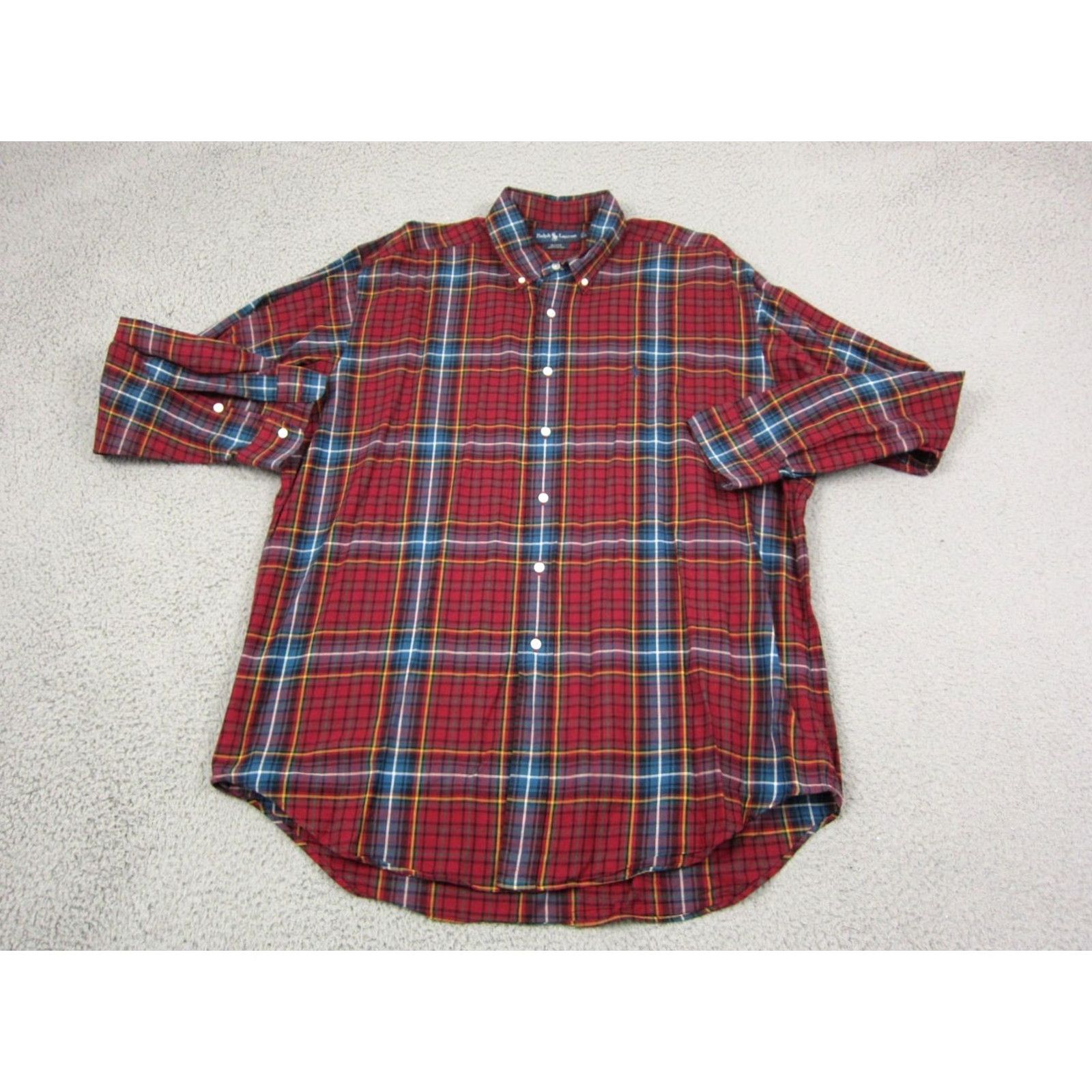 Ralph Lauren Ralph Lauren Shirt Mens Large Red Blue Pony Plaid Cotton Button-Up Long Sleeve Classic Fit Size US L / EU 52-54 / 3 - 2 Thumbnail
