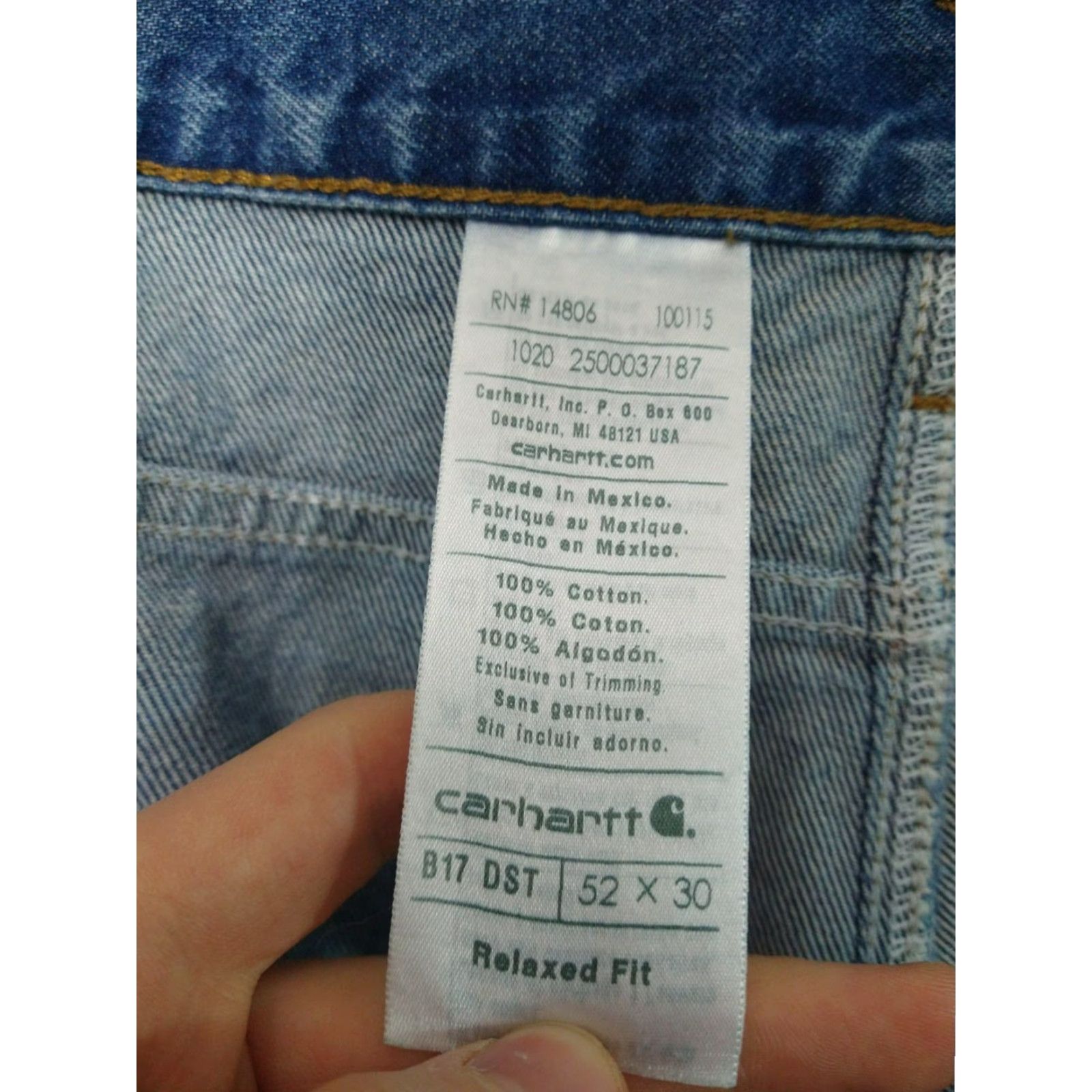 Carhartt Carhartt Jeans Mens 52x30 Blue Denim Relaxed Fit Straight Leg Dark Wash B17 DST Size US 36 / EU 52 - 7 Thumbnail