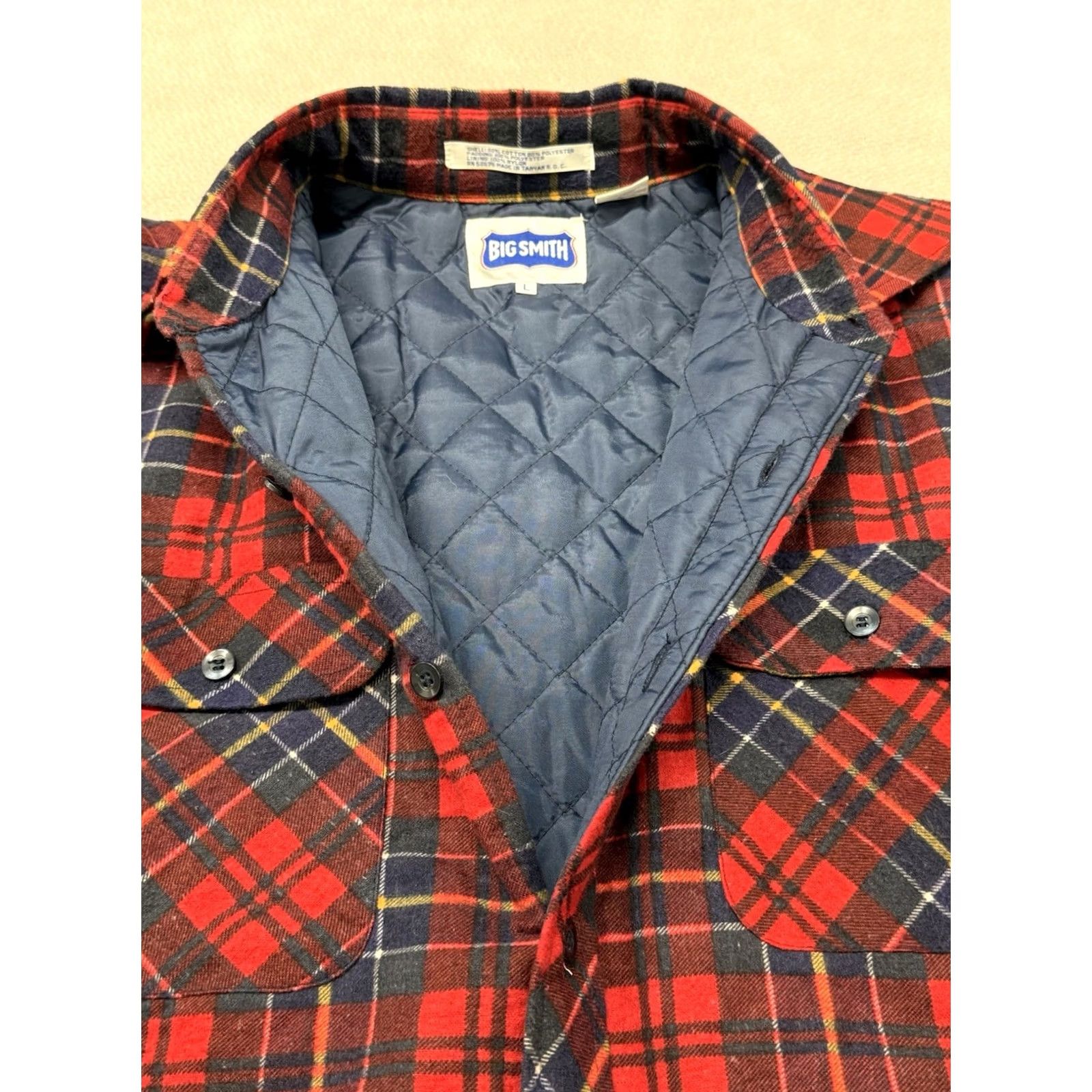 Vintage VINTAGE Big Smith Quilt Lined Flannel Jacket Shacket Plaid Men L Red 80s 90s Outdoor Hiking Walking Quilted Button Pocket Mens Size US L / EU 52-54 / 3 - 7 Thumbnail