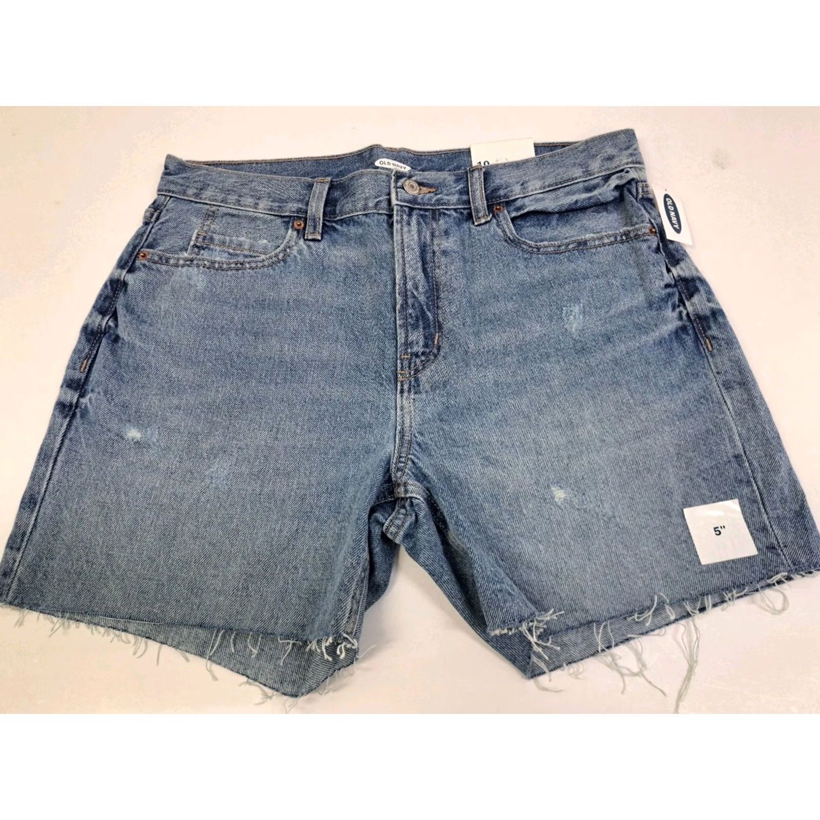 Old Navy NWT Old Navy Women’s Denim Shorts Frayed Hem High Rise 5 Pocket Button Closure Size 10/5" Blue Subtle Dark Wash Casual Summer Womens Size 32" / US 10 / IT 46 - 2 Thumbnail