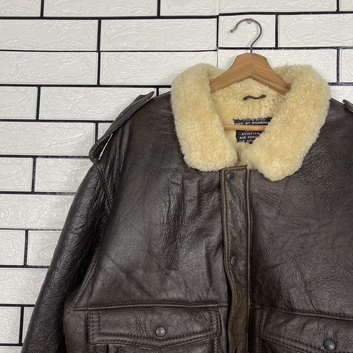 Vintage 🔥VINTAGE SHEARLING GENUINE LEATHER JACKET AVIATION USA Size US XL / EU 56 / 4 - 7 Thumbnail