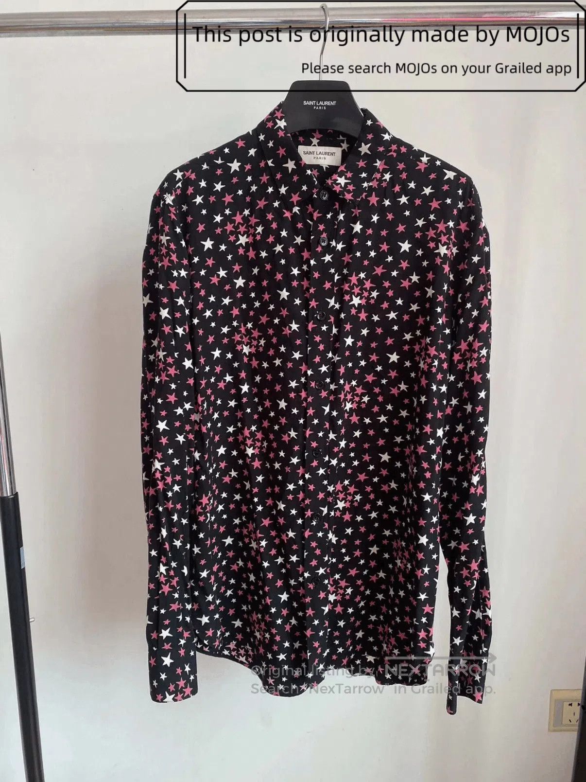 Saint Laurent Paris Sz 40 Saint Laurent Paris 16AW Pink Stars Shirt mojos152724 Size US L / EU 52-54 / 3 - 1 Thumbnail