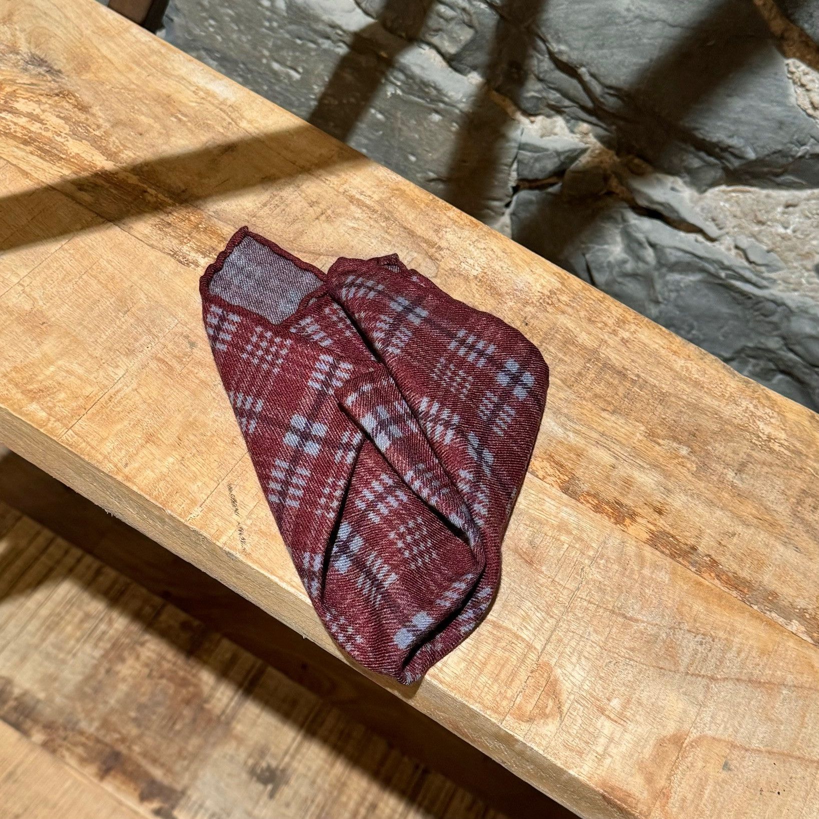 Brunello Cucinelli Brunello Cucinelli Burgundy Plaid Wool Pocket Square Scarf Size ONE SIZE - 3 Thumbnail