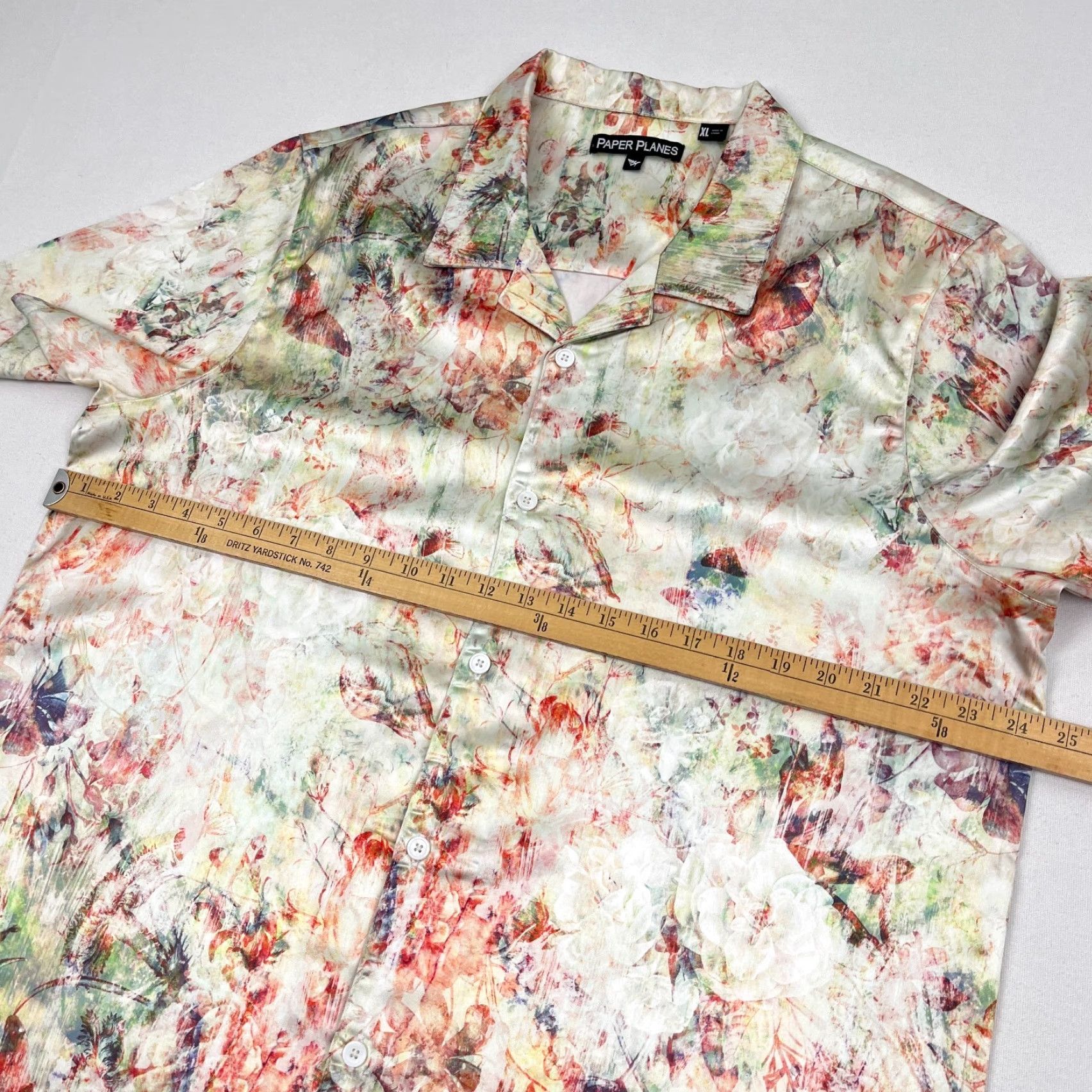 Vintage Paper Planes Wallpaper Shirt Mens XL White Floral Resort Clubbing Camp Button Up Size US XL / EU 56 / 4 - 4 Thumbnail