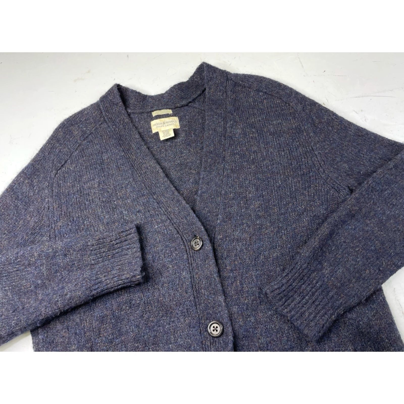 Vintage Denim & Supply Ralph Lauren Cardigan Sweater Womens Medium Blue Italian Knit Viscose Wool Acrylic Mohair Nylon Size M / US 6-8 / IT 42-44 - 2 Thumbnail