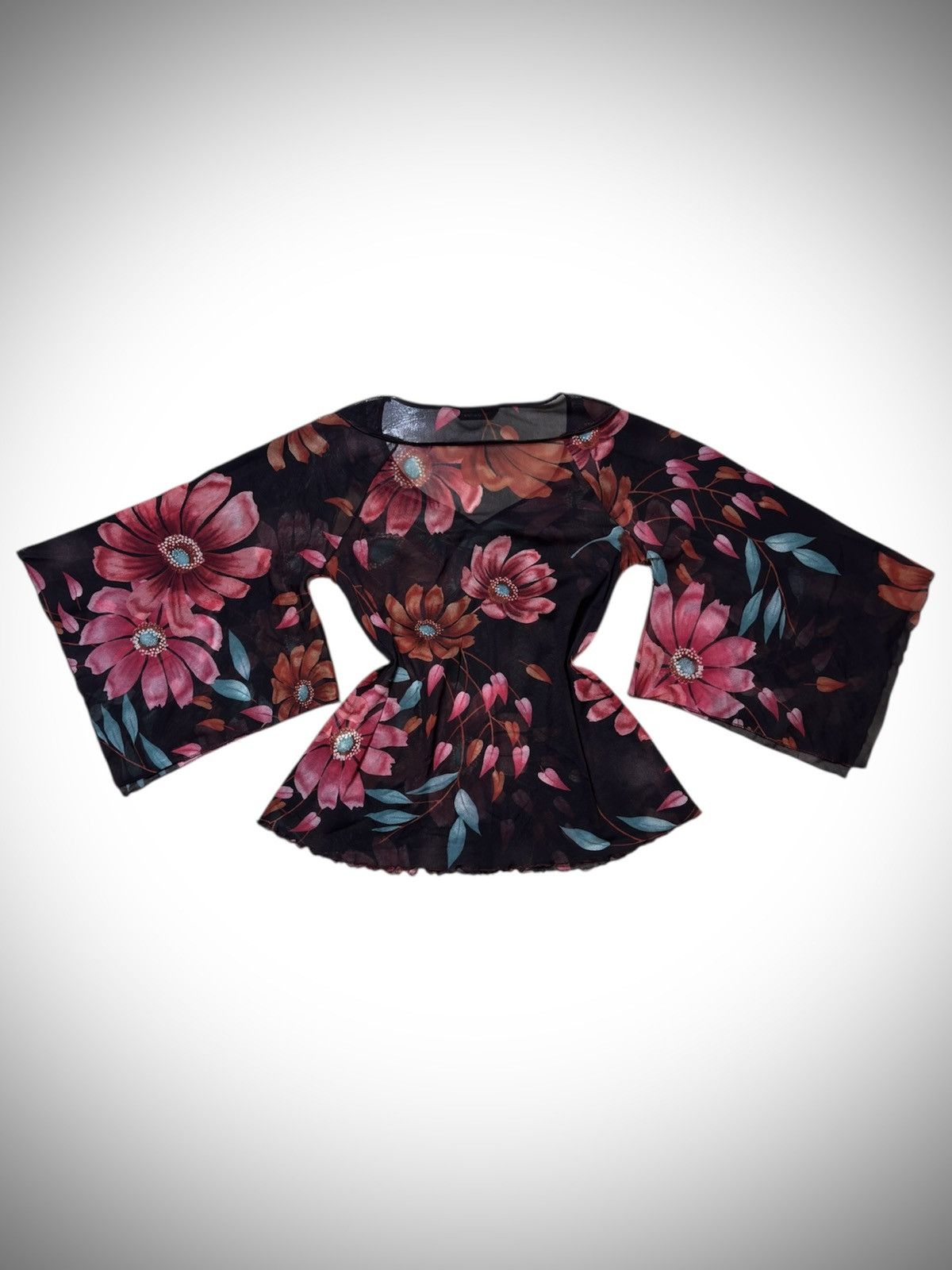 Vivienne Tam 1990’s Vivienne Tam - Rare Design Floral Printed Mesh Top Size S / US 4 / IT 40 - 7 Thumbnail