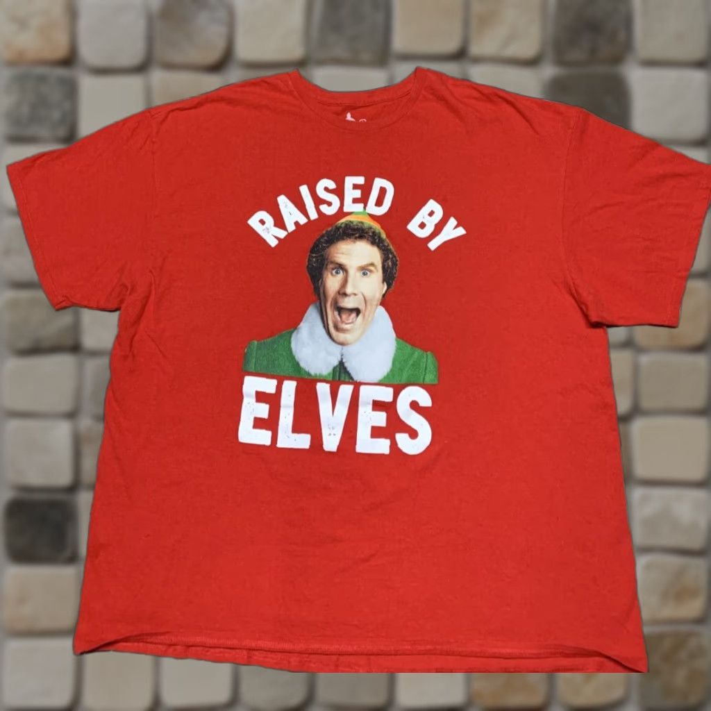 Vintage Buddy Elf "Raised by Elves" Christmas TShirt Red Mens 2XL Shirt Christmas Elf Movie Logo Graphic Print Size US XXL / EU 58 / 5 - 1 Thumbnail