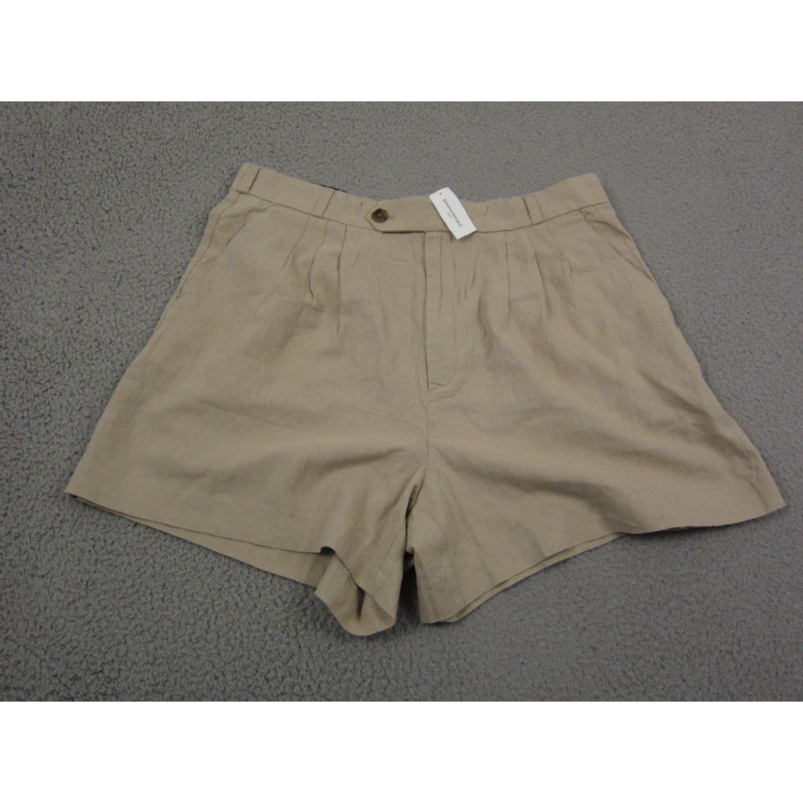 Banana Republic VINTAGE Banana Republic Shorts Womens 16 Beige Linen High Rise Pleated Khaki Chino Casual Summer Girls Womens Size 38" / US 16 / IT 52 - 2 Thumbnail