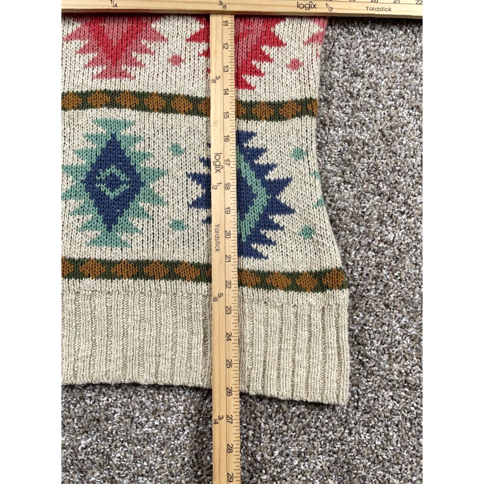 Vintage L.L. Bean Aztec Sweater Women's Medium Beige Chunky Knit Geometric Retro 90s Size M / US 6-8 / IT 42-44 - 6 Thumbnail