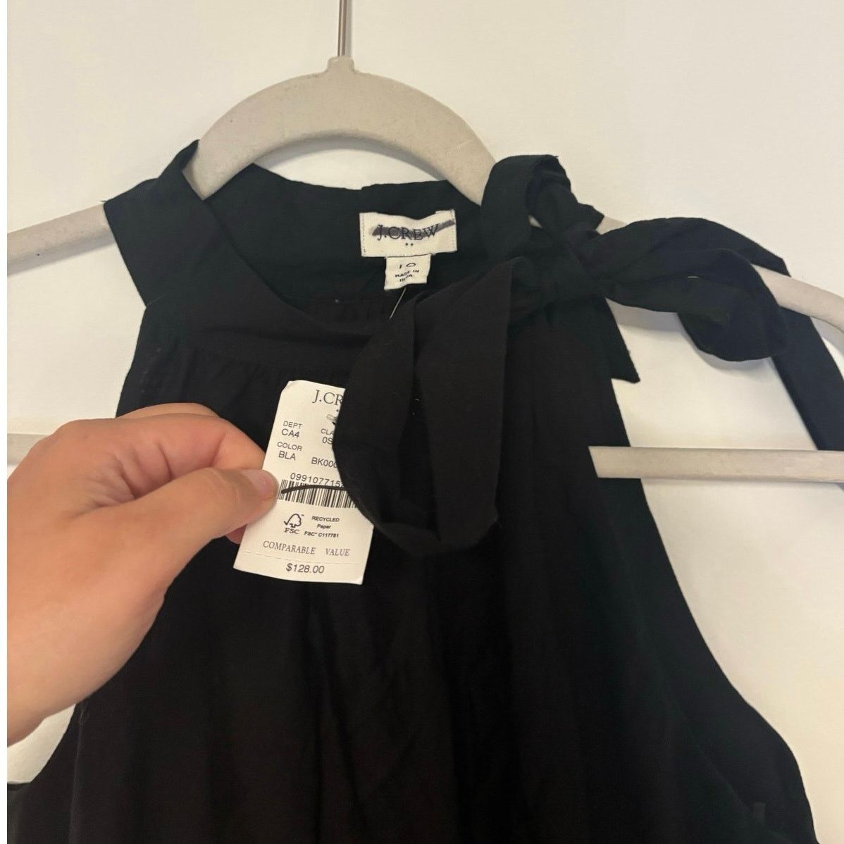 J.Crew NWT J.Crew Tie Neck Midi Dress With Eyelet Black Size 10 Size L / US 10 / IT 46 - 6 Thumbnail