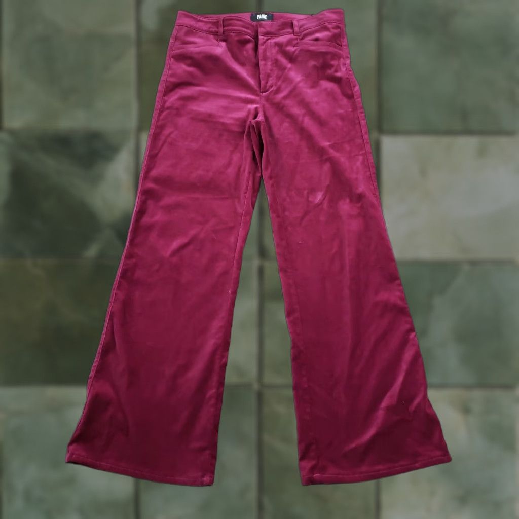 Paige Paige Pants Womens 31 Purple Velvet Wide Leg Dress Trouser 33x30 Inseam 30 Zip Pockets Stretch Cotton Spandex Velvet Fabric Wide-Leg Red Color Bag Size 24" / US 00 / IT 34 - 1 Thumbnail