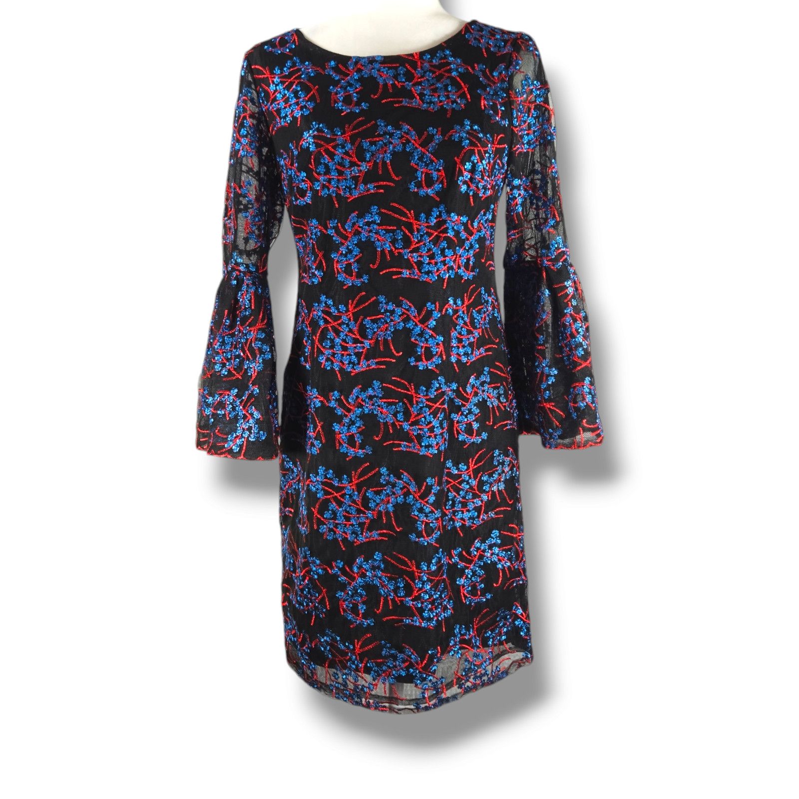 Nicole Miller EUC Nicole Miller Embroidered Dress Sz. 4 Black Blue Red Size S / US 4 / IT 40 - 2 Thumbnail