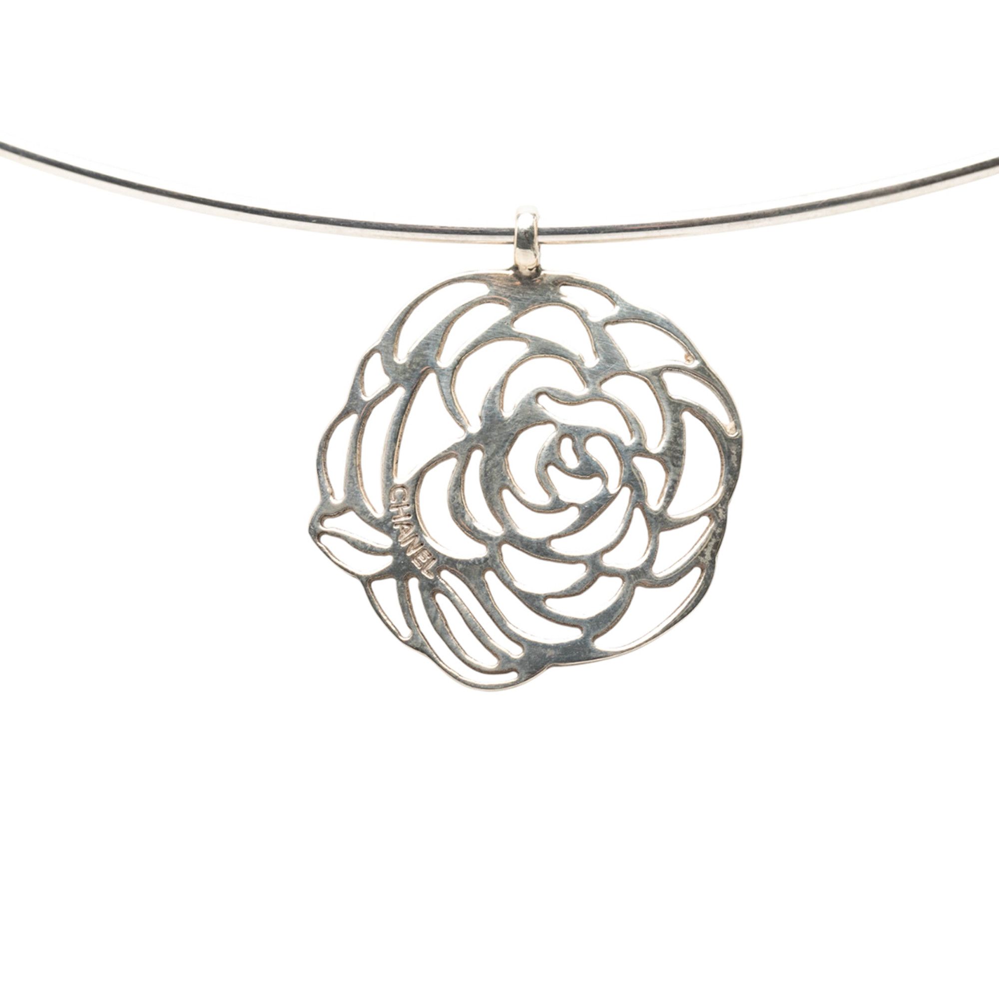 Chanel Chanel Sterling Silver Camellia Cutout Pendant Choker Size ONE SIZE - 1 Thumbnail
