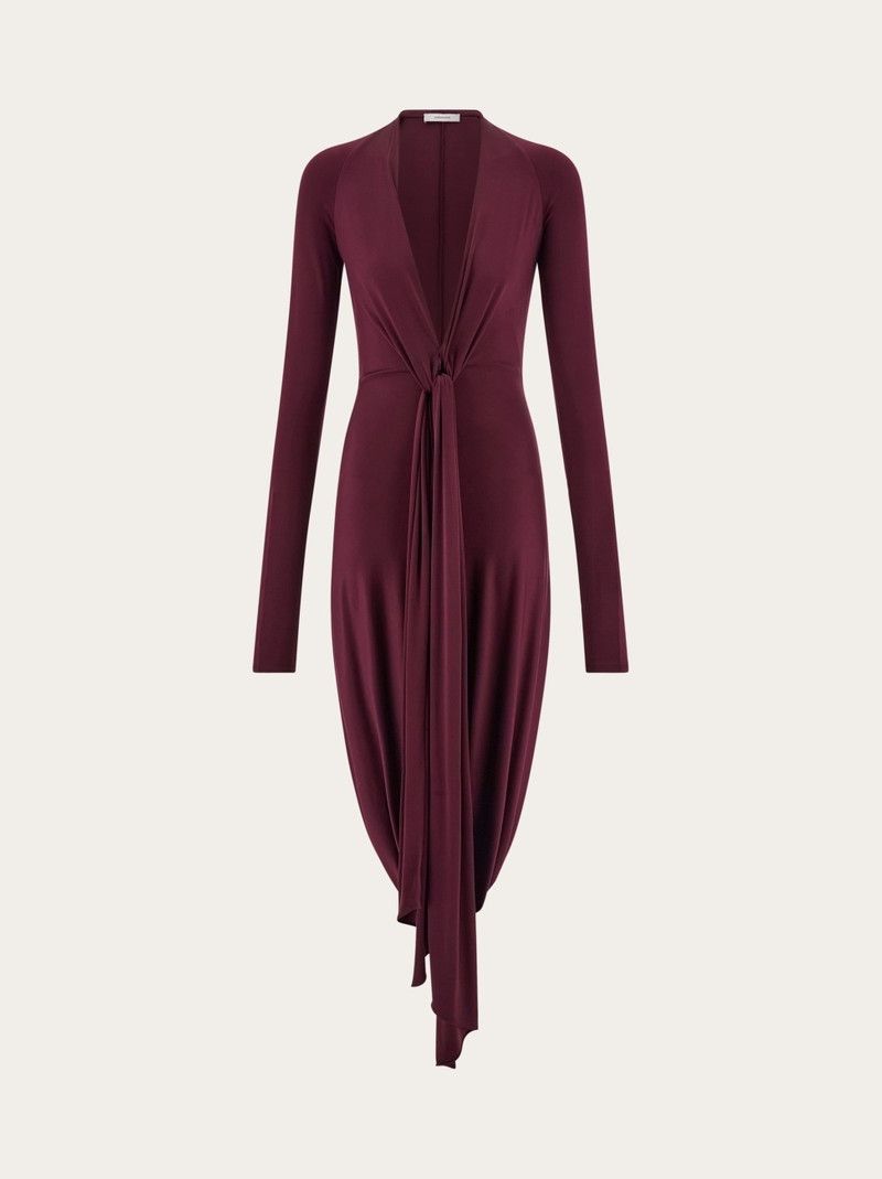 Salvatore Ferragamo o1s1rm0426 Deep V-neck Midi Dress in Burgundy Size M / US 6-8 / IT 42-44 - 1 Preview