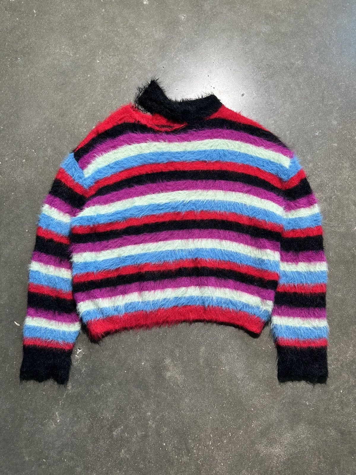 Candy stripper furry fuzzy striped sweater