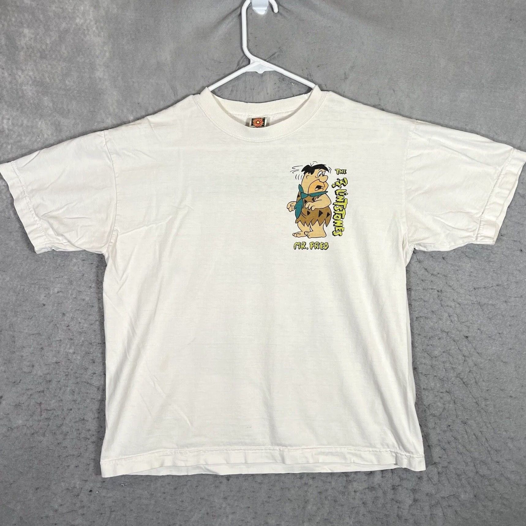 FRED VINTAGE The Flintstones T Shirt Cartoons Mens Short White Adult Large 90s Cartoon Graphic Print Mens Size US L / EU 52-54 / 3 - 2 Thumbnail