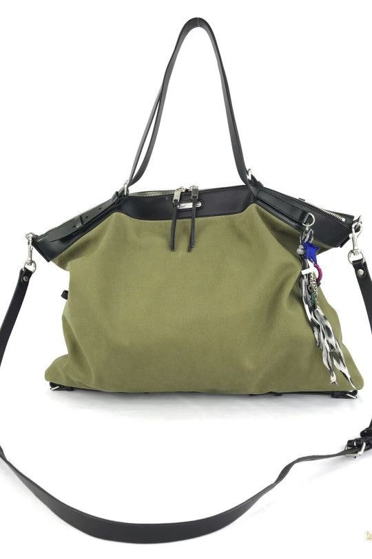 Saint Laurent Paris ID L Convert Gabardine Bag in Military Green Color Size ONE SIZE - 1 Thumbnail