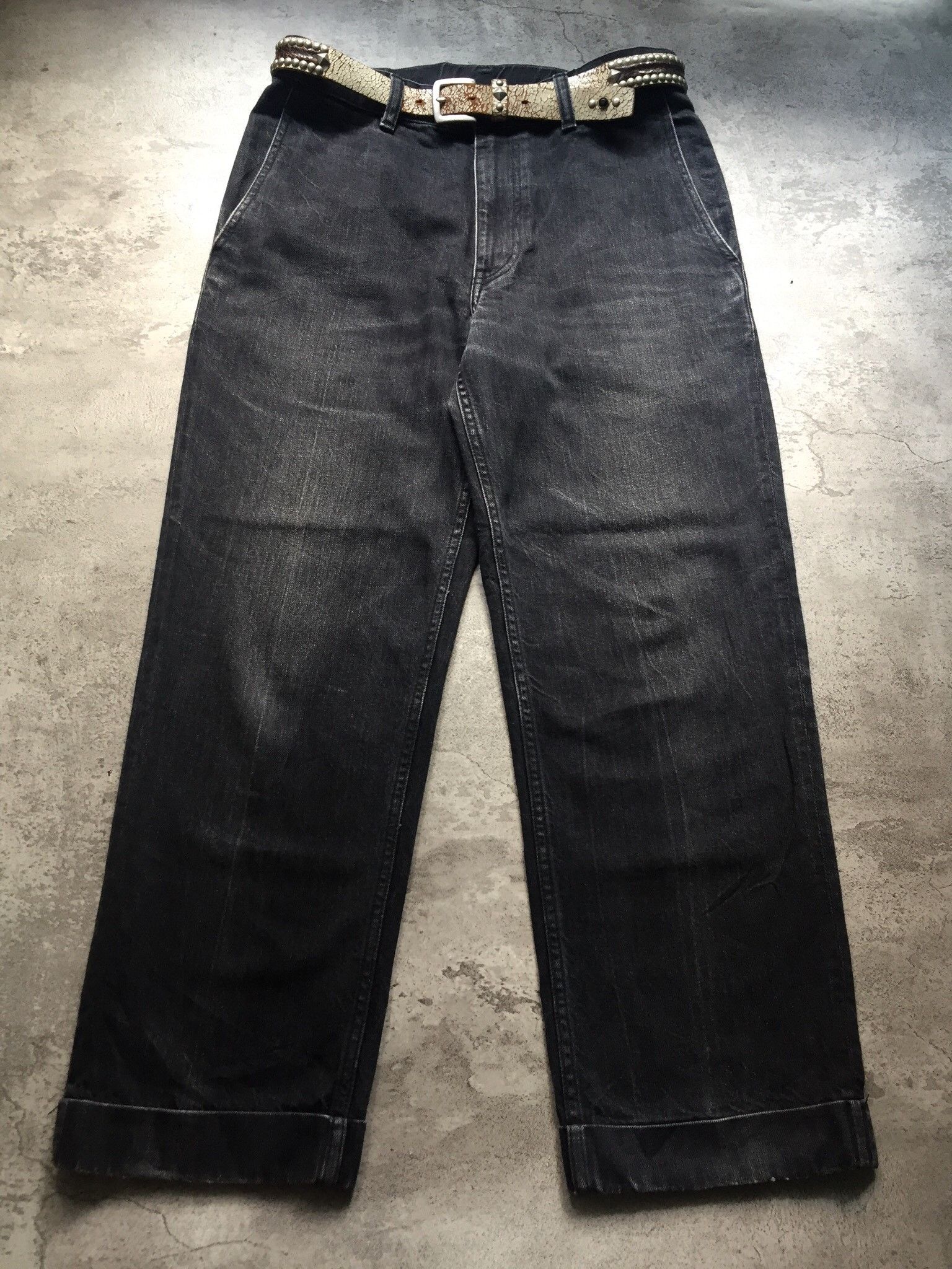 Comme des Garcons CDG Homme Deux Baggy Black Wash Denim Pants Size 30-31 Size US 31 - 1 Thumbnail