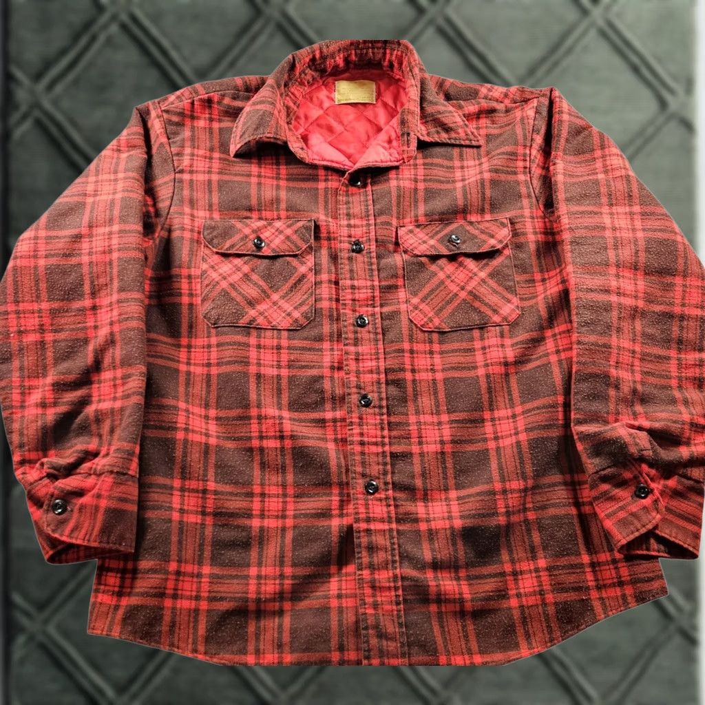 Sears VINTAGE Sears Quilted Mens L Red 60s 70s Lined Workwear Button Flannel Pockets Size Size US L / EU 52-54 / 3 - 1 Thumbnail