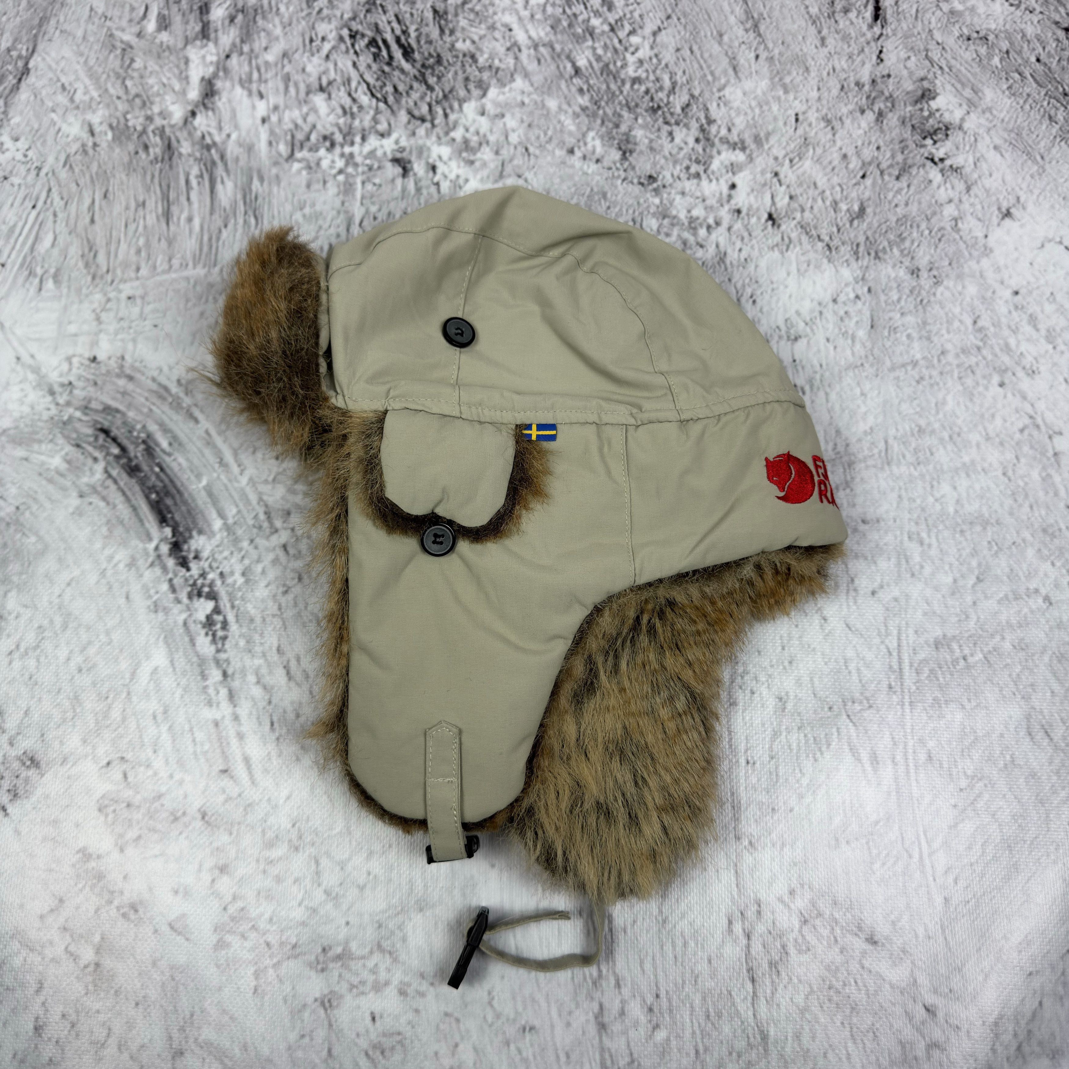 Fjällräven Värmland Beige Faux Fur Nordic Heater Trapper Hat