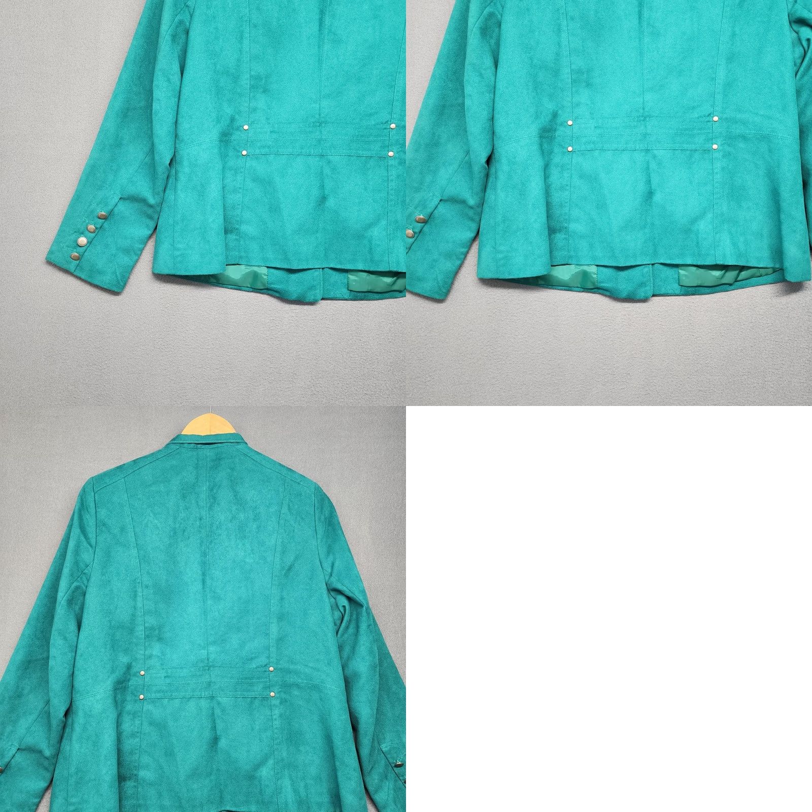 Altea VINTAGE TanJay Jacket Womens 12 Teal Green Faux Suede Button Front Zip Pockets Lined Size XL / US 12-14 / IT 48-50 - 9 Thumbnail
