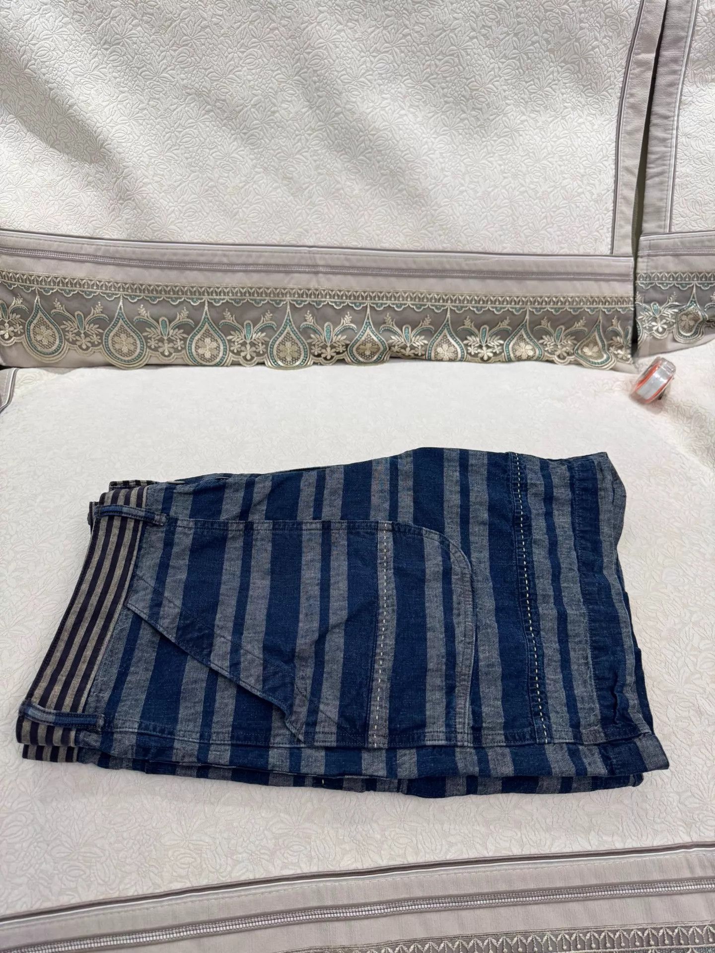 RRL Ralph Lauren DOUBLE RL Men's Indigo Striped Drawstring Button Shorts Size US 34 / EU 50 - 8 Thumbnail