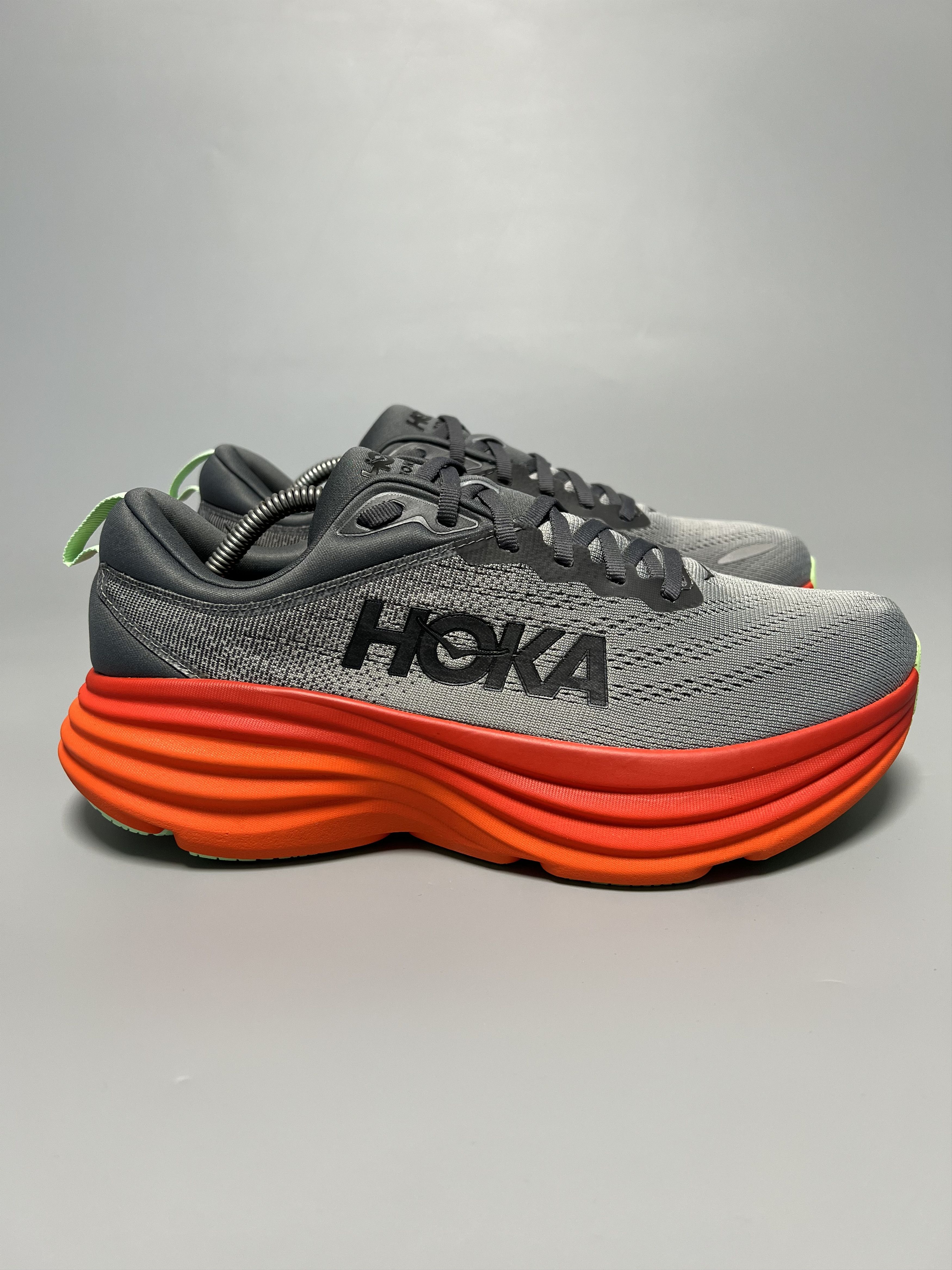 9D Hoka One One Bondi 8 Running Shoes Walking Gym in Grey, Men's