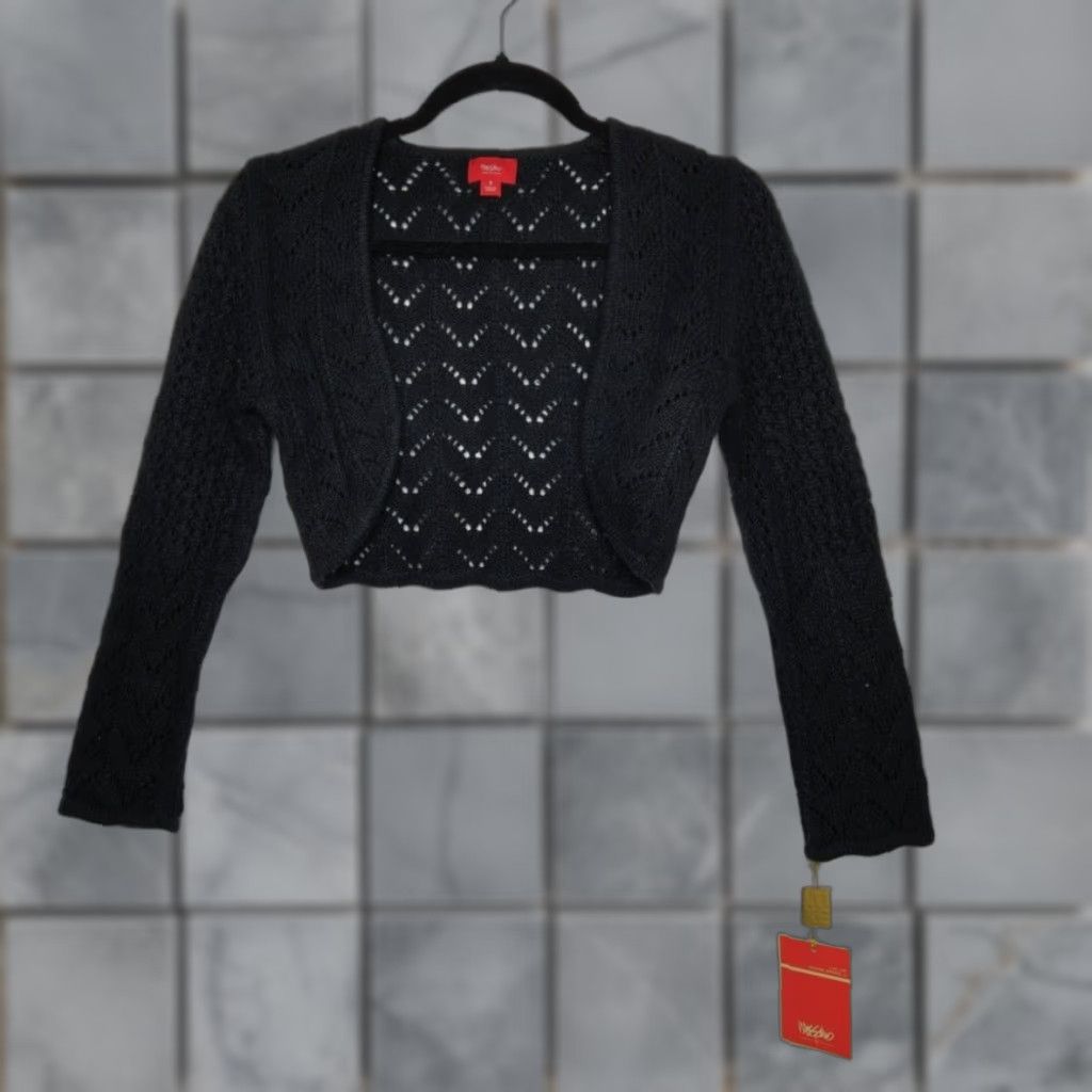 Mossimo VINTAGE Mossimo Cardigan Shirt Womens S Black Knit Bolero Angora Ramie NWT Short Length 14 Width 16 Size S / US 4 / IT 40 - 1 Thumbnail