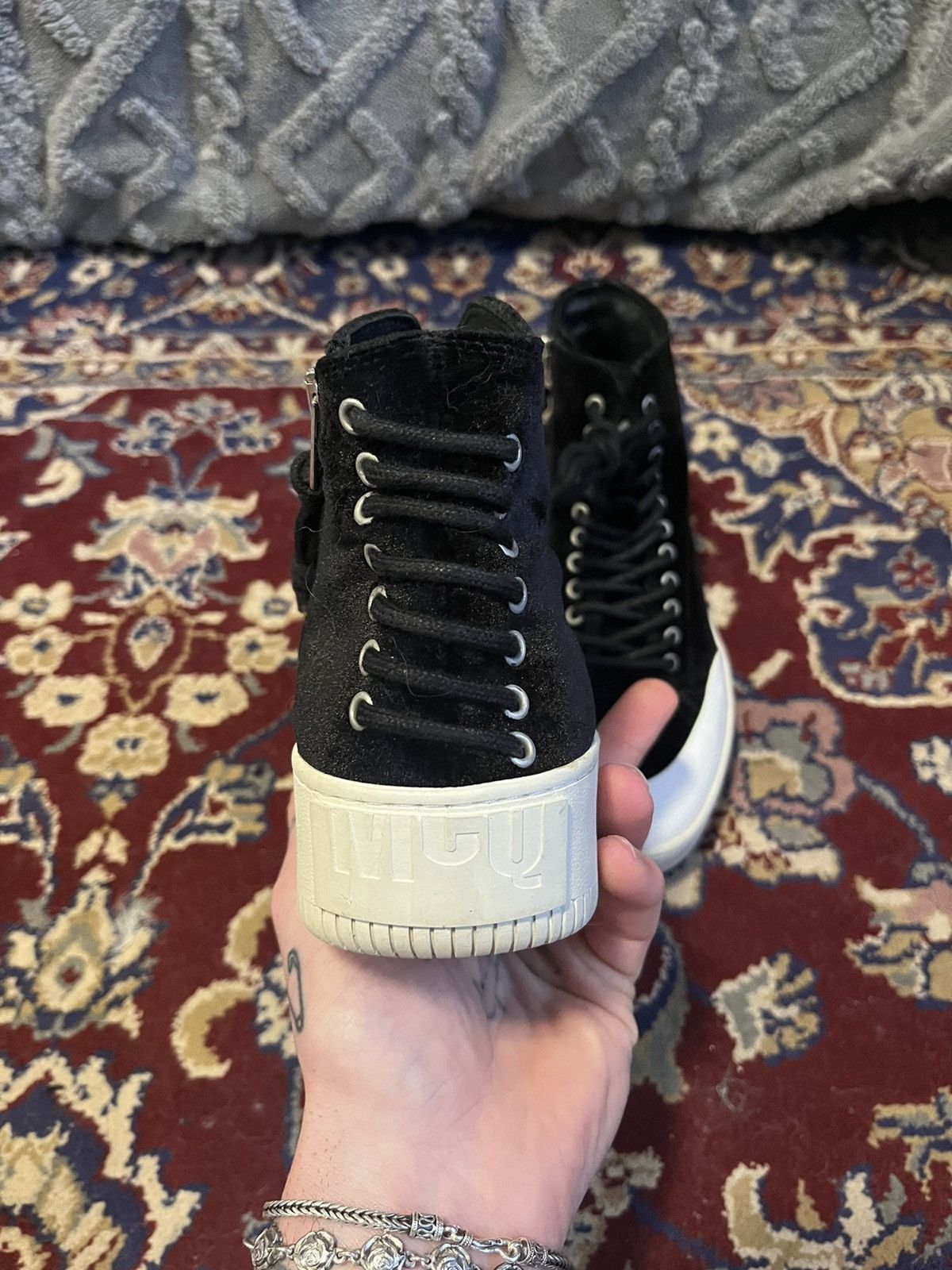 Alexander McQueen × Japanese Brand Alexander McQueen velvet side zipper high tops Size US 7 / IT 37 - 4 Thumbnail