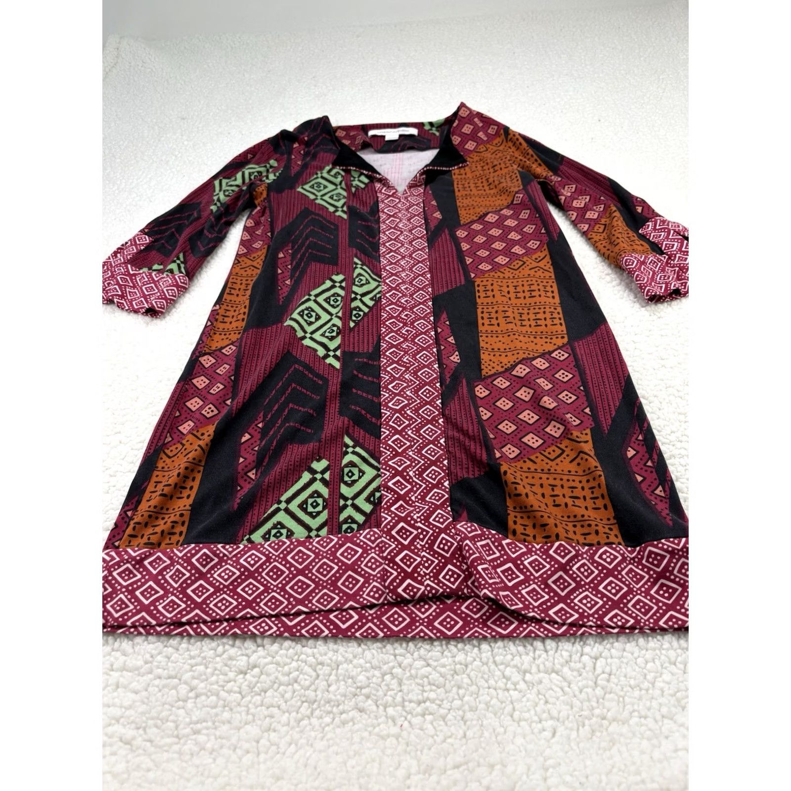 Diane von Furstenberg Diane von Furstenberg Silk Mini Dress Womens 6 Mixed Print Geometric 3/4 Sleeve Size M / US 6-8 / IT 42-44 - 3 Thumbnail